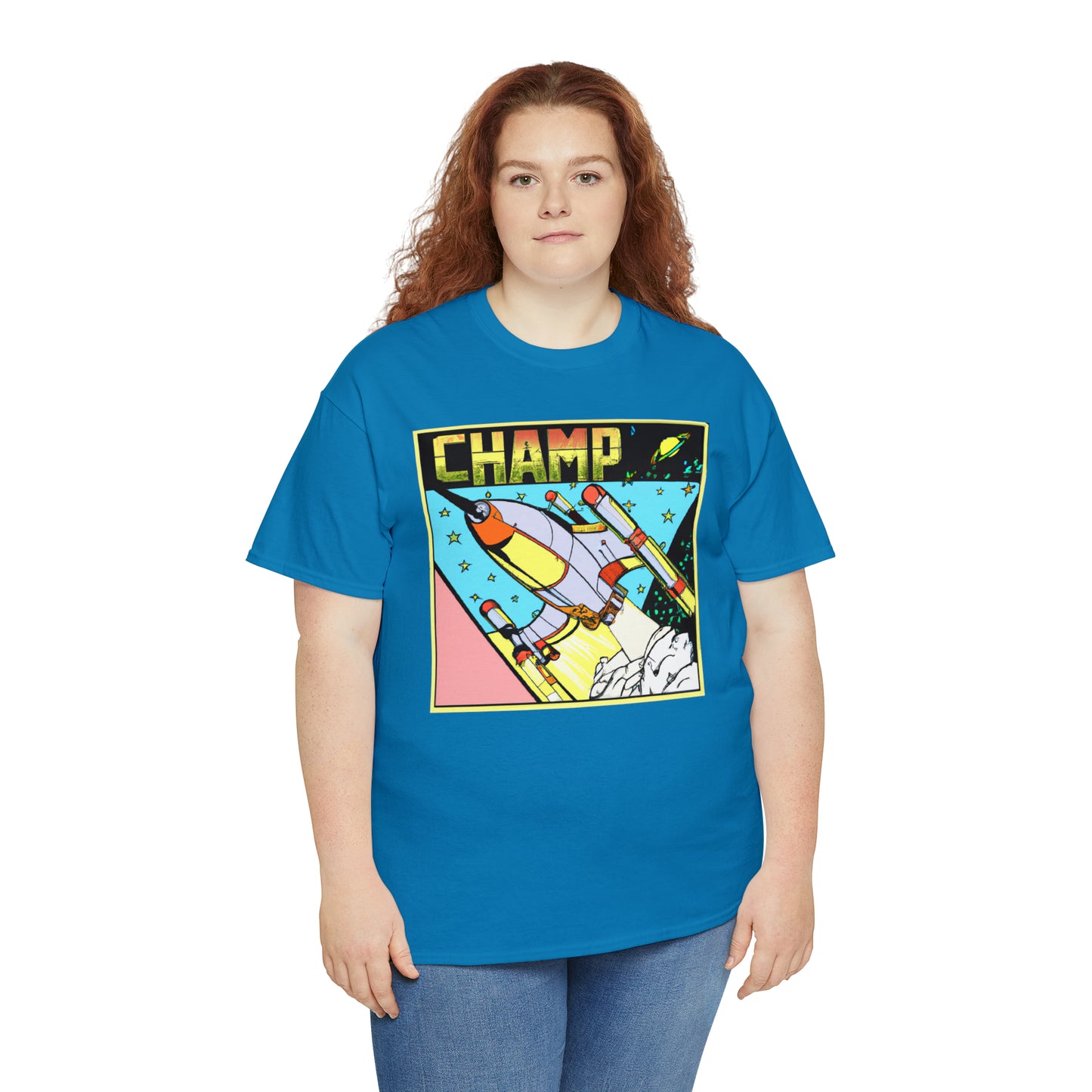 CHAMP Logo Spaceship 1 - 1980's Comic Book Style - AI Art - Gildan Heavy Cotton Tee