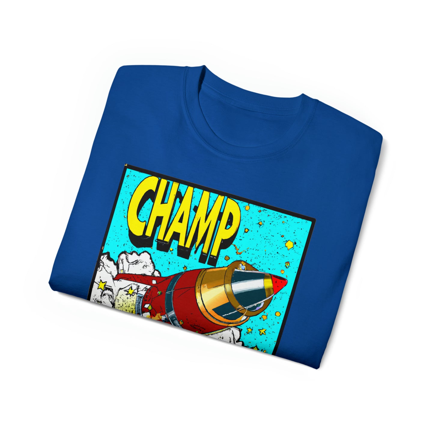 CHAMP Logo Spaceship 5 - 1700's Style Comic Art - AI Art - Gildan Ultra Cotton Tee