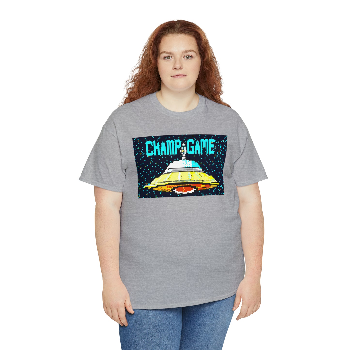 CHAMP GAME UFO 21 - 8-bit Style Pixel Art - AI Art - Gildan Heavy Cotton Tee