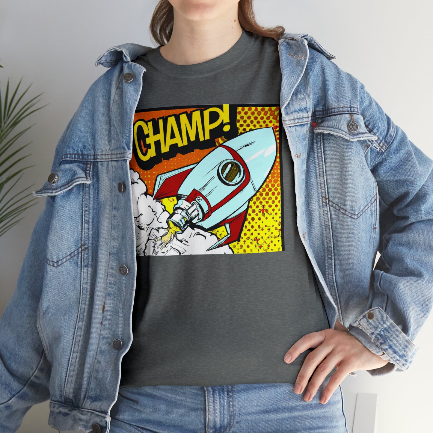 CHAMP! Spaceship 3 - 1950's Comic Book Style - AI Art - Gildan Heavy Cotton Tee