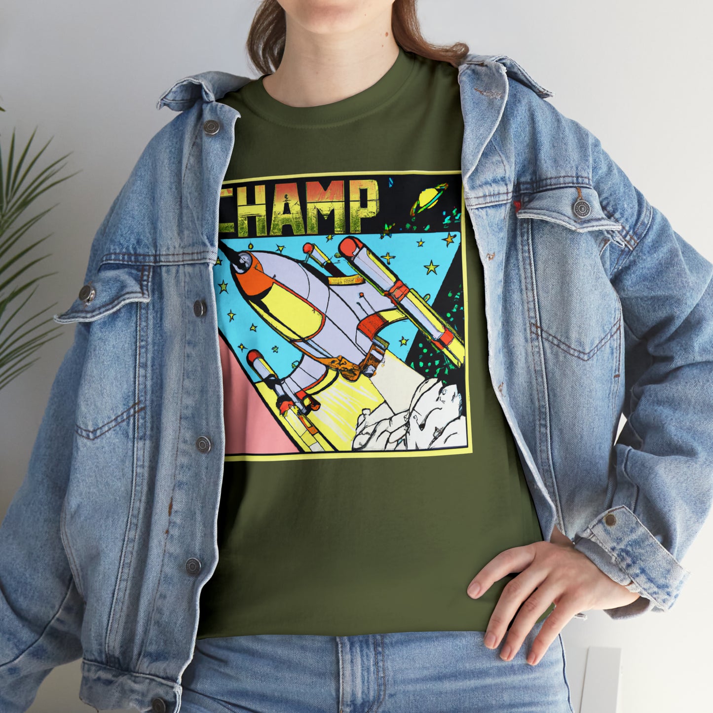 CHAMP Logo Spaceship 1 - 1980's Comic Book Style - AI Art - Gildan Heavy Cotton Tee