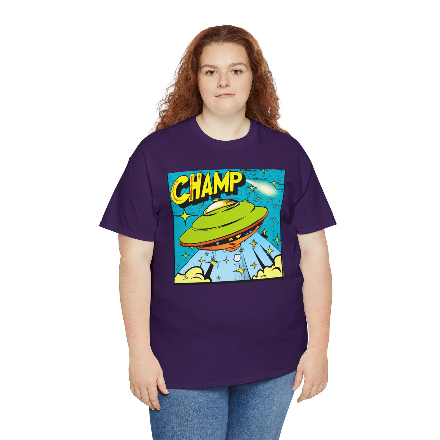 CHAMP UFO 25 - 1970's Style Comic Book Art - AI Art - Gildan Heavy Cotton Tee