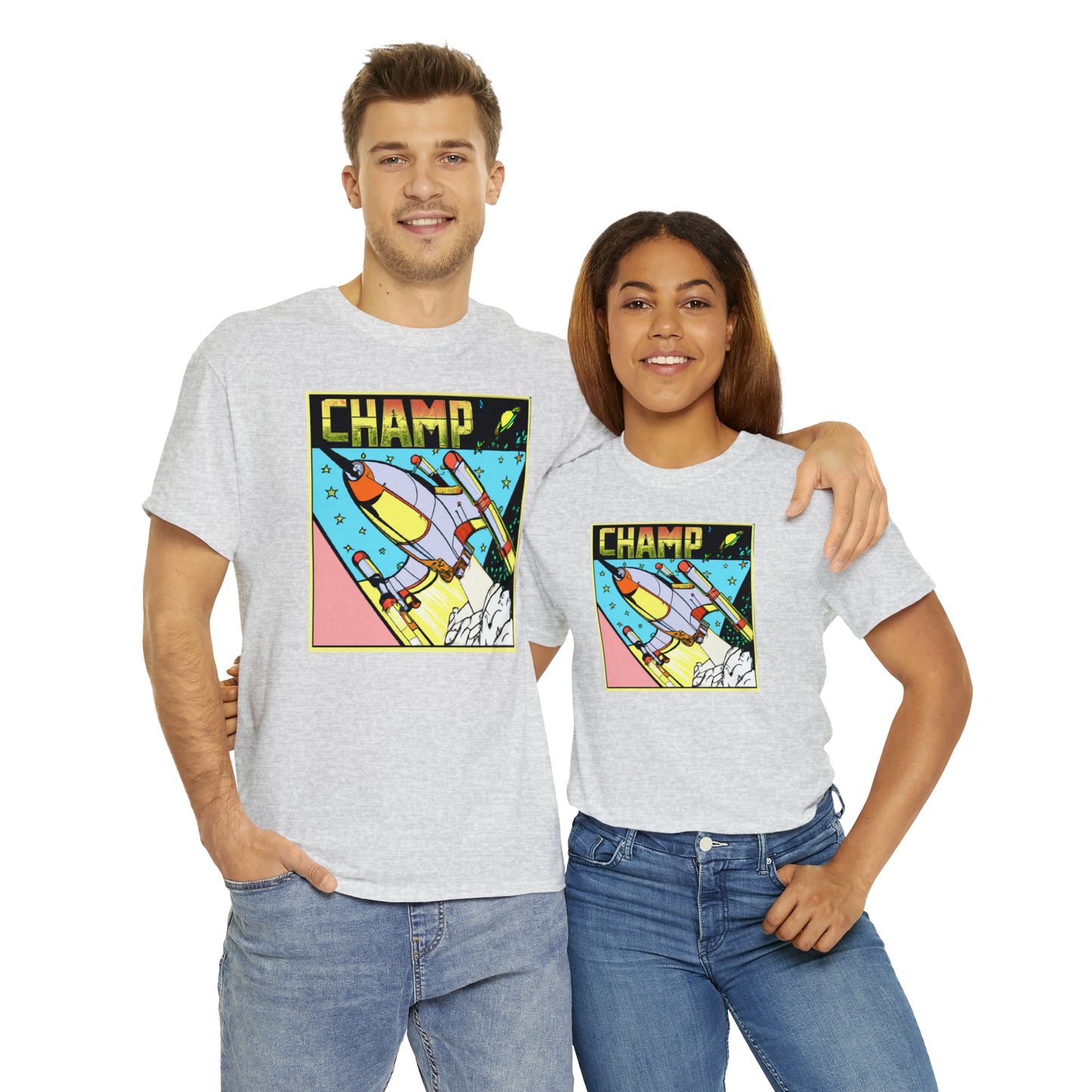 CHAMP Logo Spaceship 1 - 1980's Comic Book Style - AI Art - Gildan Heavy Cotton Tee