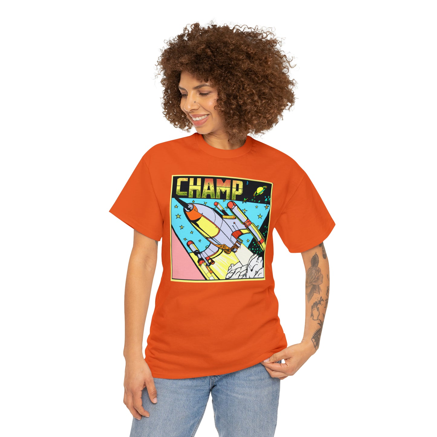 CHAMP Logo Spaceship 1 - 1980's Comic Book Style - AI Art - Gildan Heavy Cotton Tee