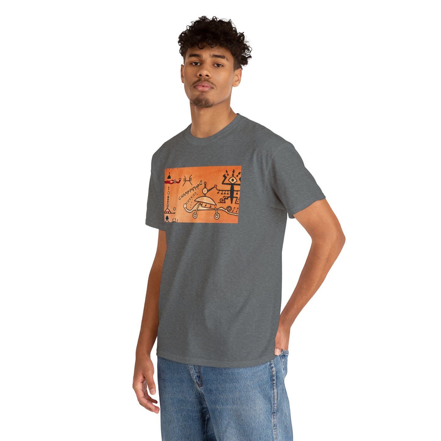 Heiroglyphic Spaceship - AI Art - Gildan Heavy Cotton Tee