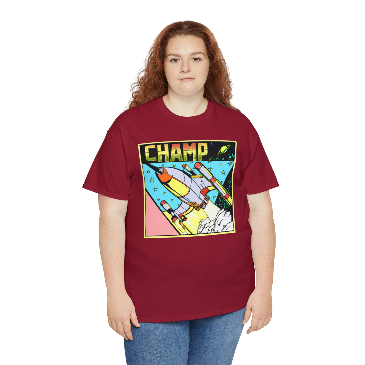 CHAMP Logo Spaceship 1 - 1980's Comic Book Style - AI Art - Gildan Heavy Cotton Tee