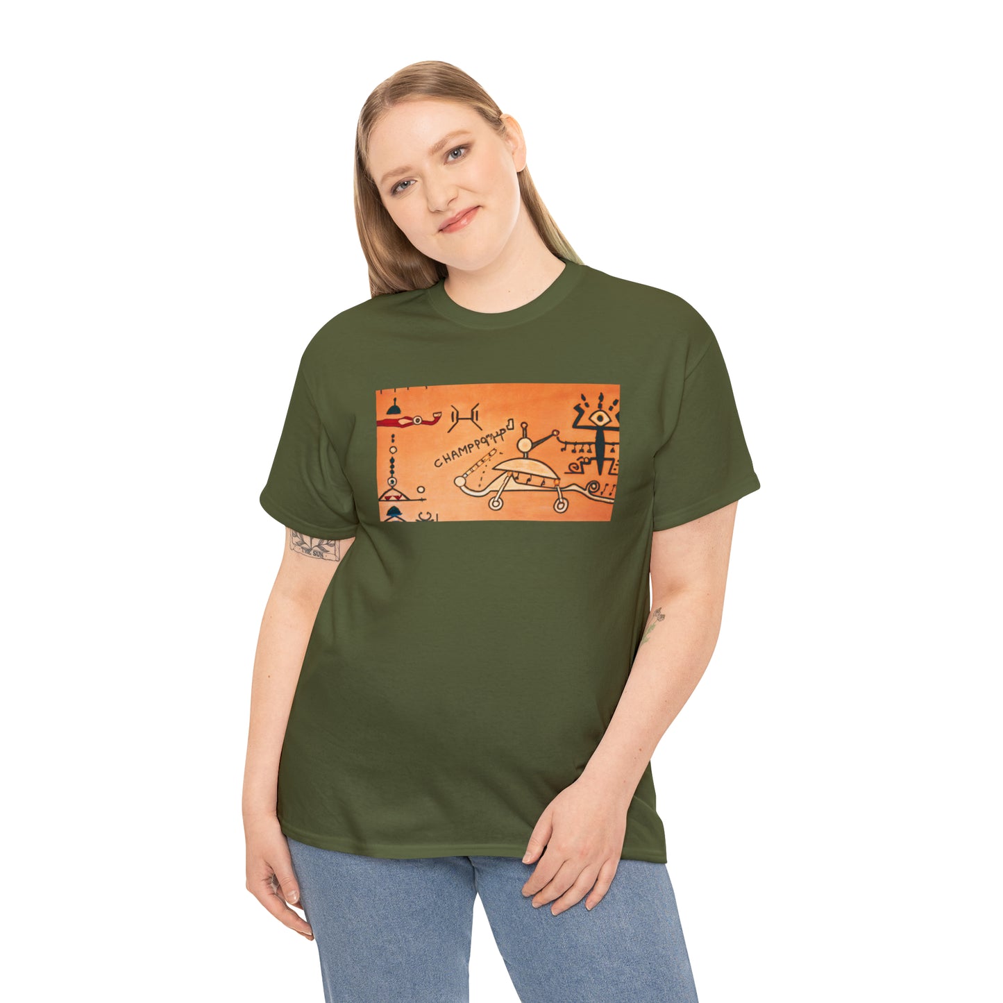 Heiroglyphic Spaceship - AI Art - Gildan Heavy Cotton Tee