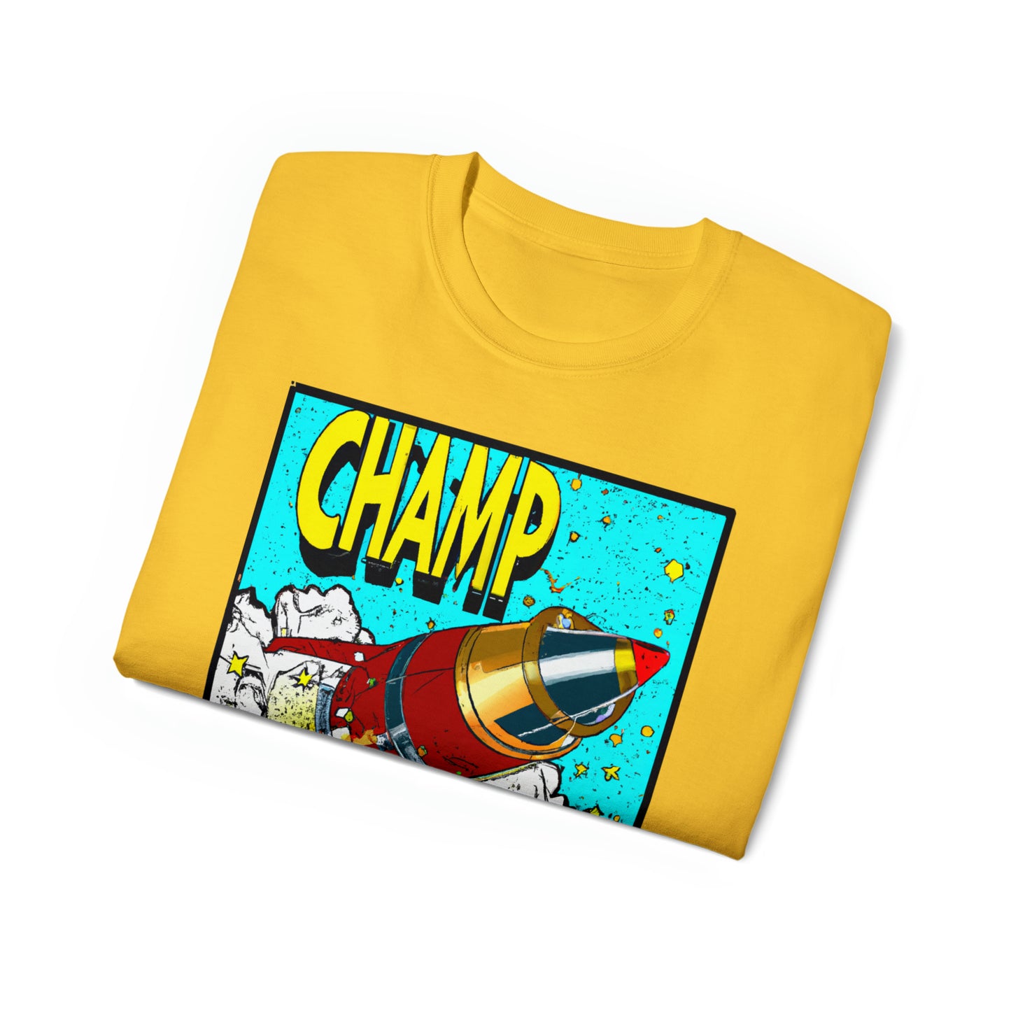 CHAMP Logo Spaceship 5 - 1700's Style Comic Art - AI Art - Gildan Ultra Cotton Tee