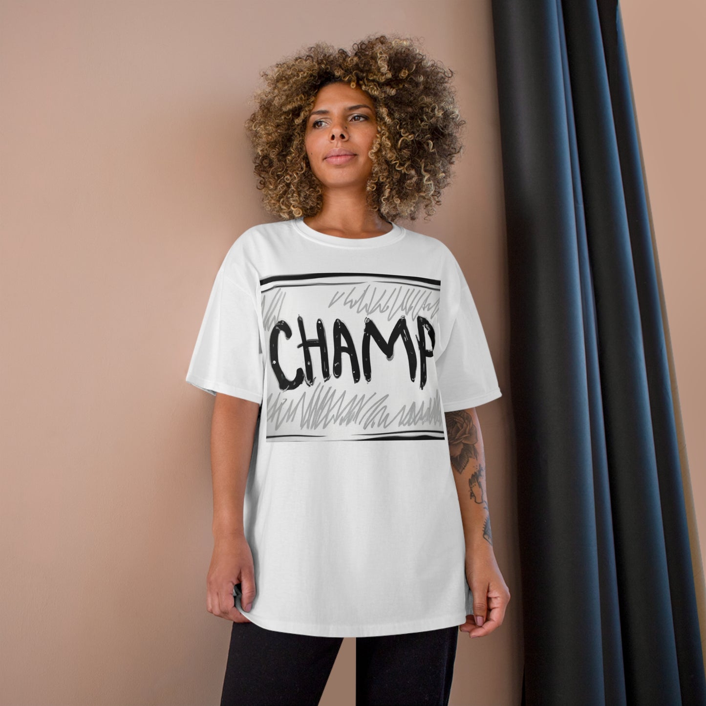 CHAMP Logo B&W Storyboard Style - AI Art - Champion T-Shirt