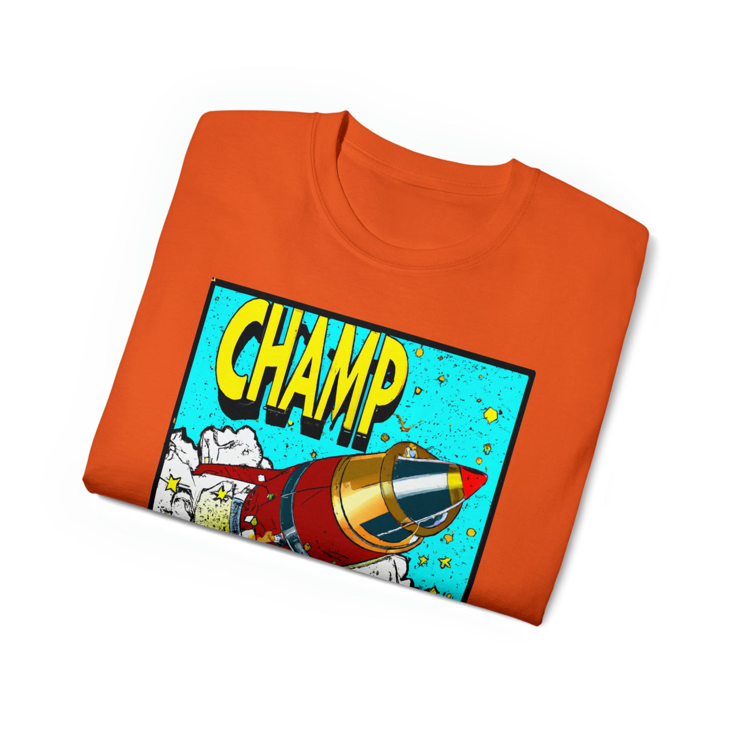 CHAMP Logo Spaceship 5 - 1700's Style Comic Art - AI Art - Gildan Ultra Cotton Tee