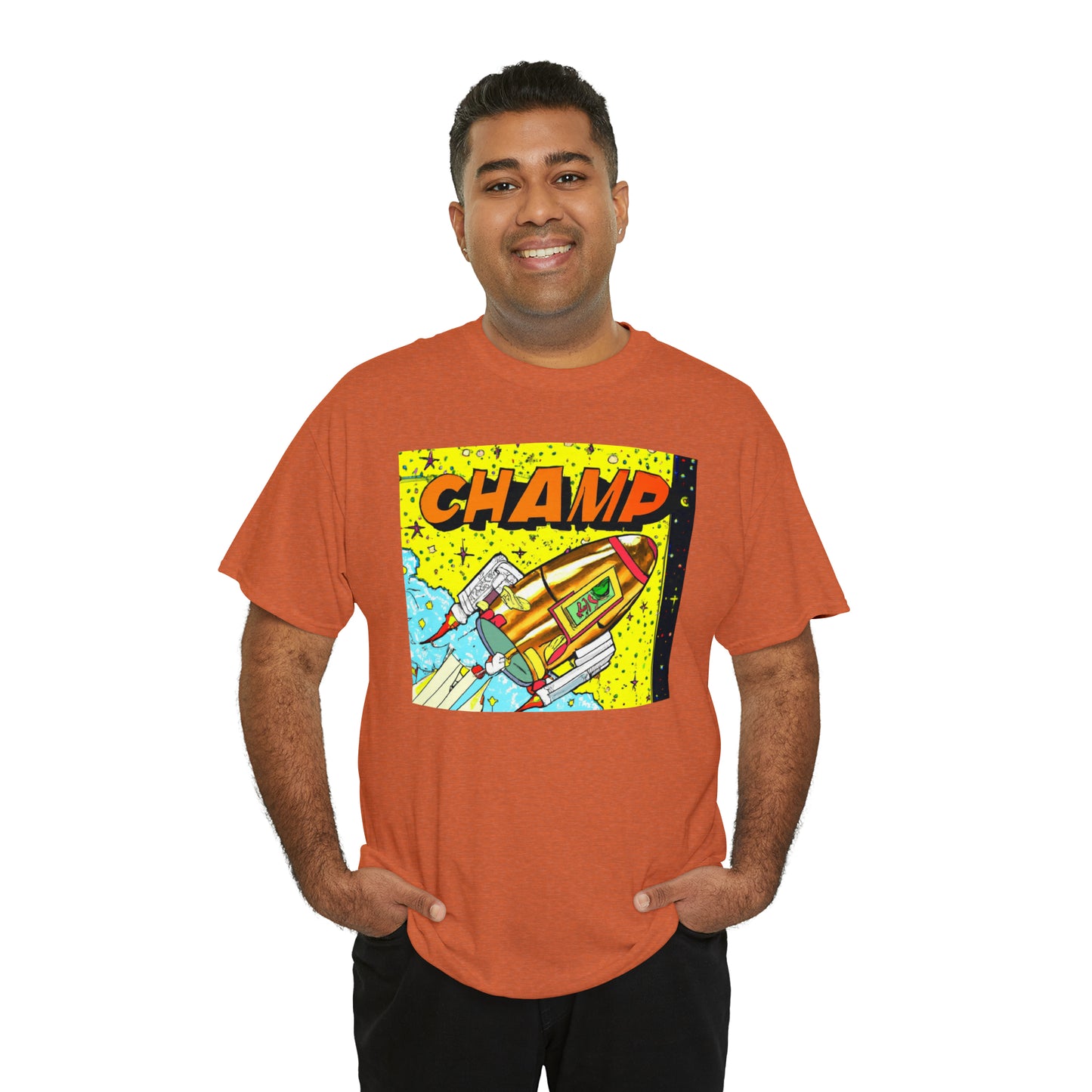 CHAMP Spaceship 8 - 1980's Style Comic Book Art - AI Art - Gildan Heavy Cotton Tee