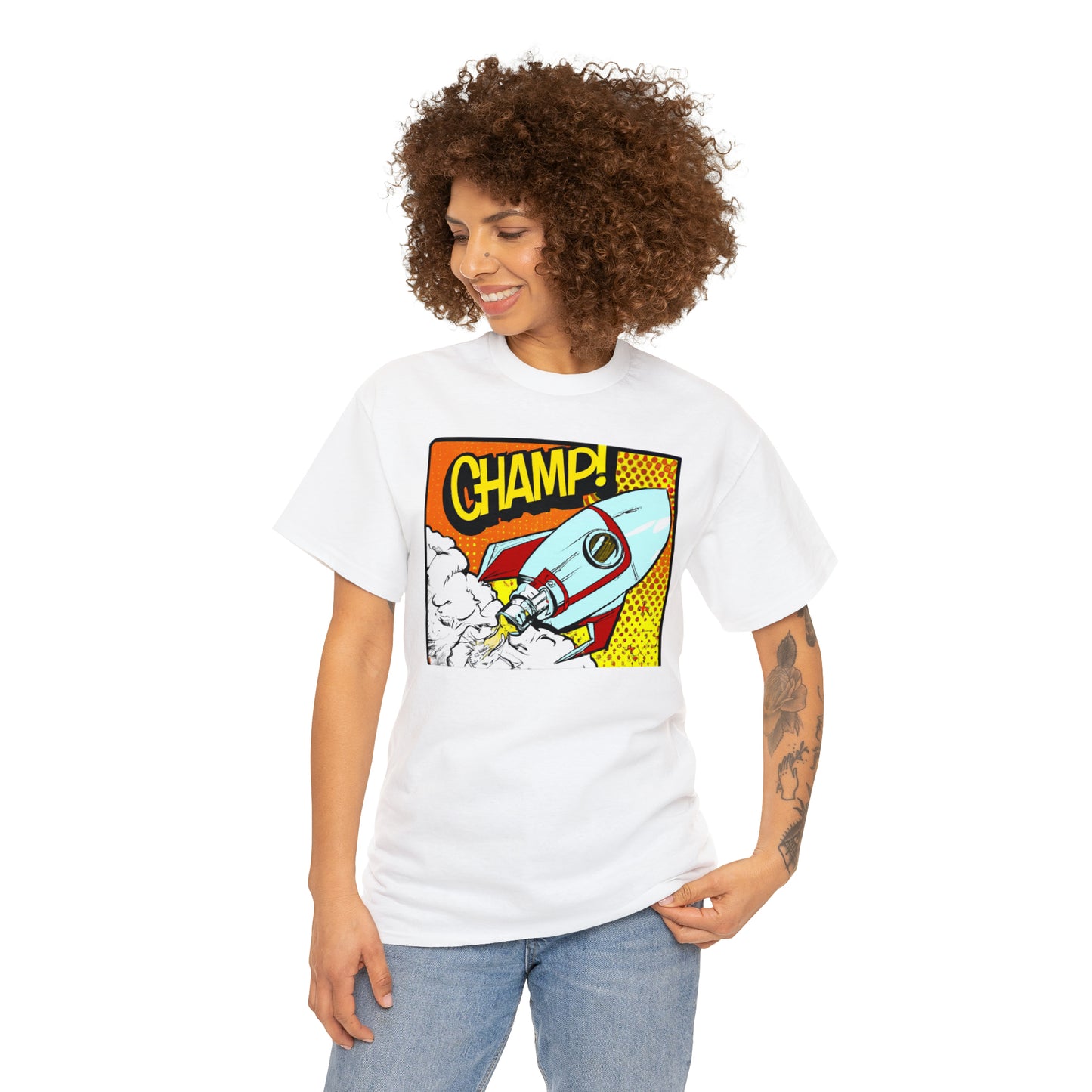 CHAMP! Spaceship 3 - 1950's Comic Book Style - AI Art - Gildan Heavy Cotton Tee