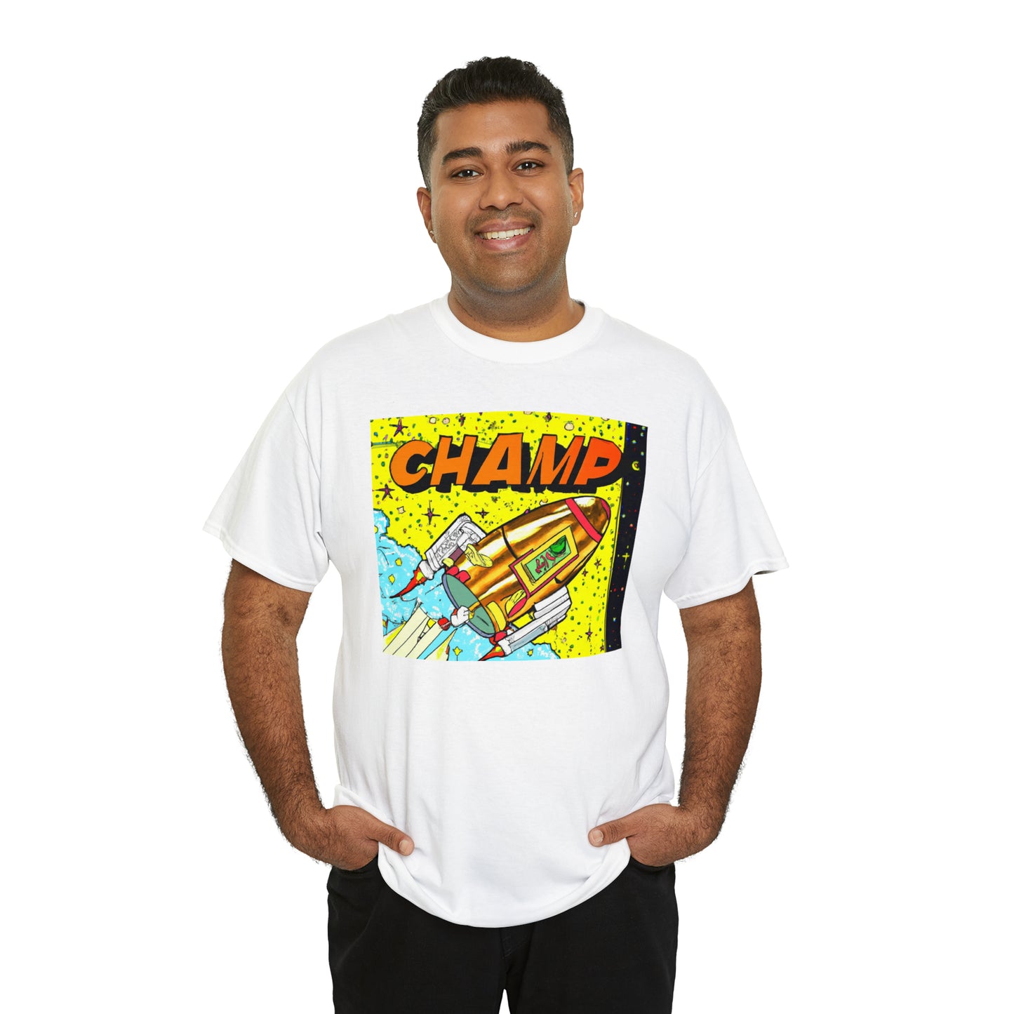 CHAMP Spaceship 8 - 1980's Style Comic Book Art - AI Art - Gildan Heavy Cotton Tee