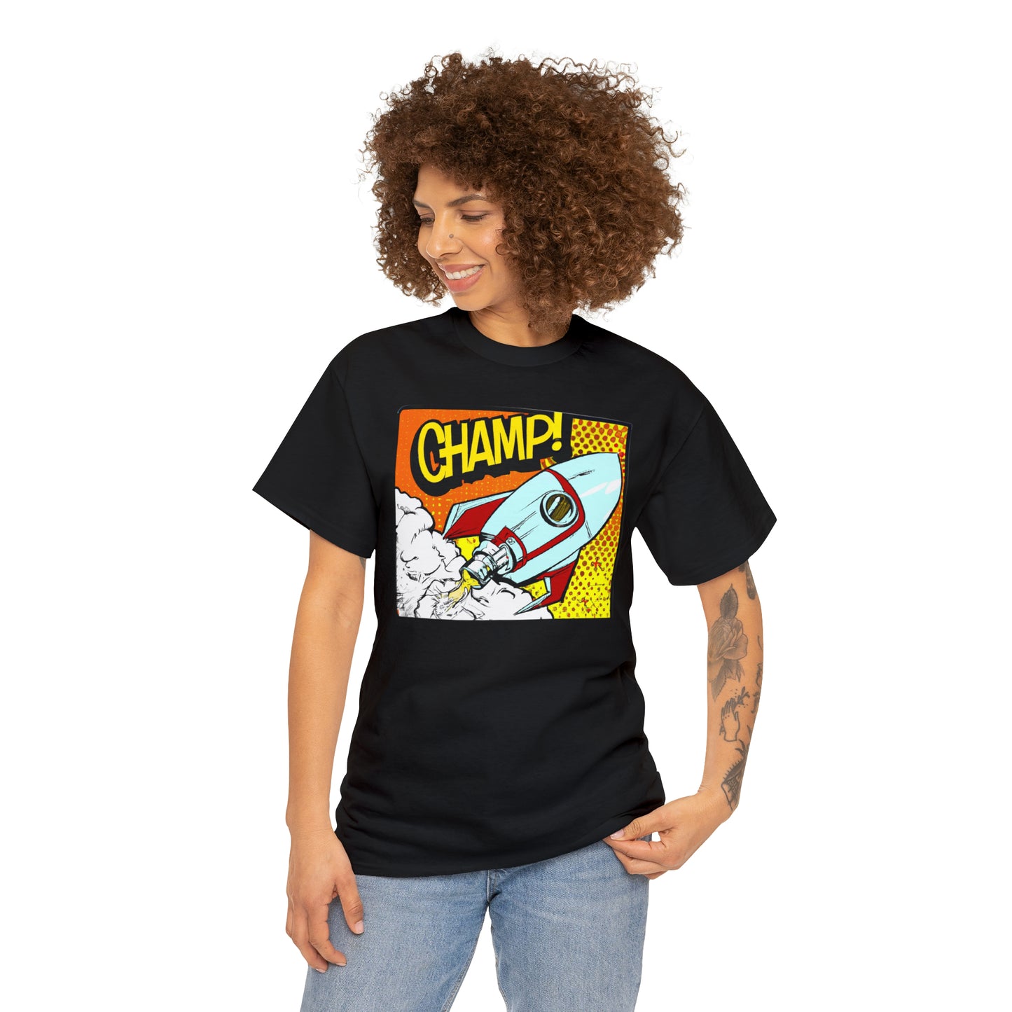 CHAMP! Spaceship 3 - 1950's Comic Book Style - AI Art - Gildan Heavy Cotton Tee