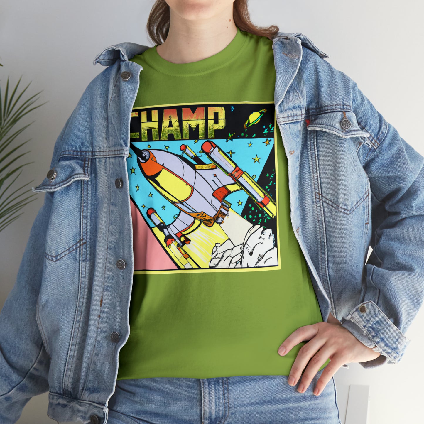 CHAMP Logo Spaceship 1 - 1980's Comic Book Style - AI Art - Gildan Heavy Cotton Tee