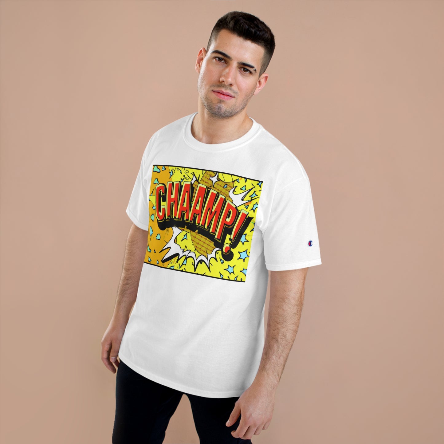 CHAAMP! Logo 1990's Comic Book Style Art - AI Art - Champion T-Shirt