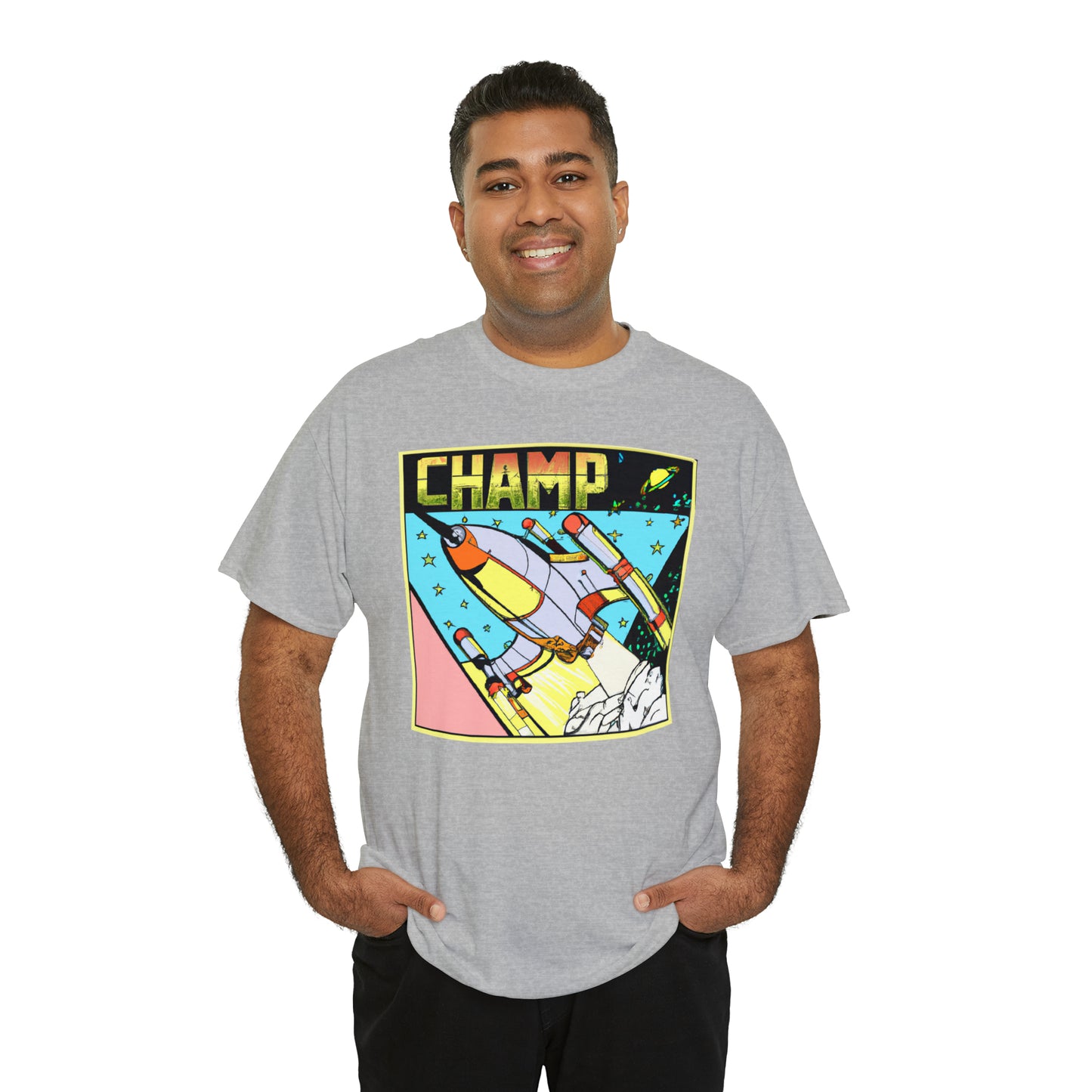 CHAMP Logo Spaceship 1 - 1980's Comic Book Style - AI Art - Gildan Heavy Cotton Tee