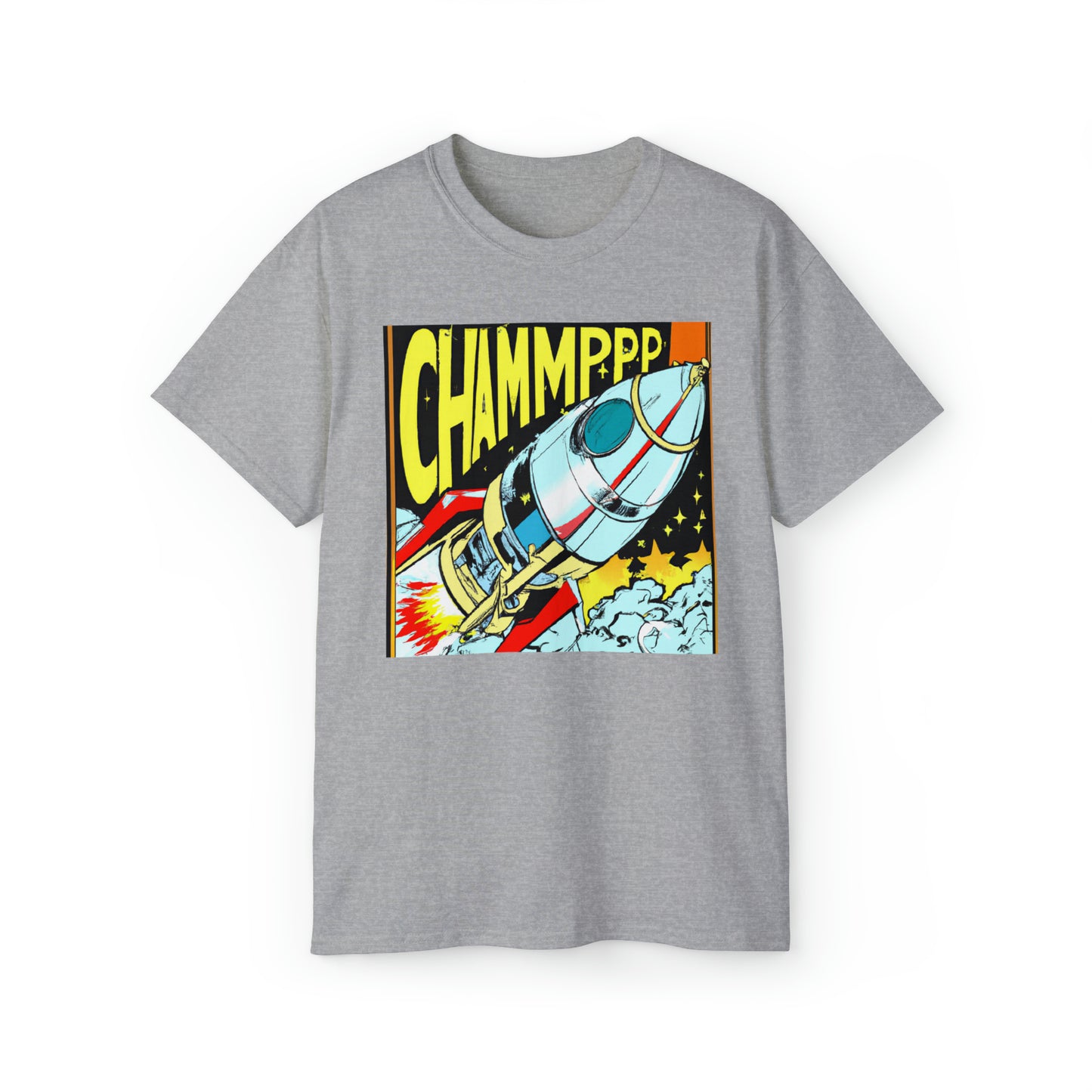 CHAMPPP Spaceship 7 - 1970's Style Comic Book Art - AI Art - Gildan Ultra Cotton Tee