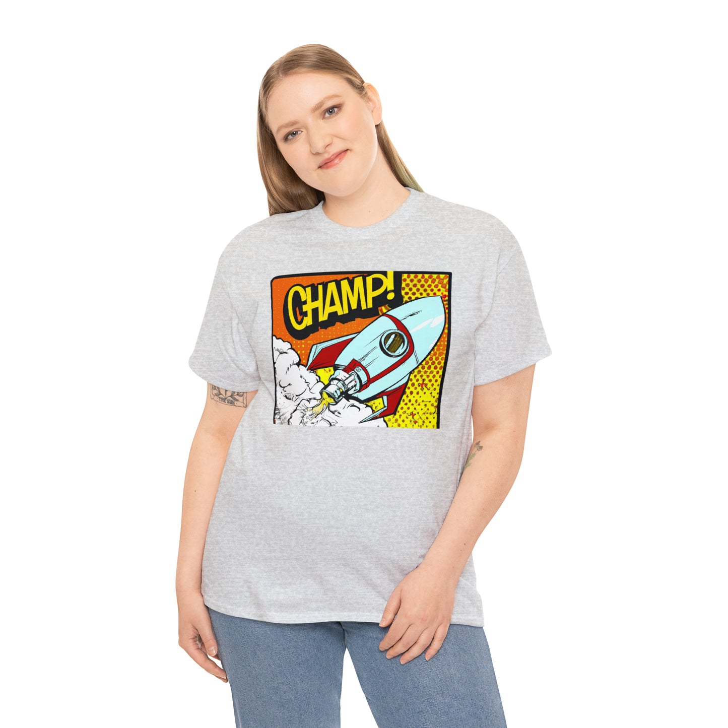 CHAMP! Spaceship 3 - 1950's Comic Book Style - AI Art - Gildan Heavy Cotton Tee