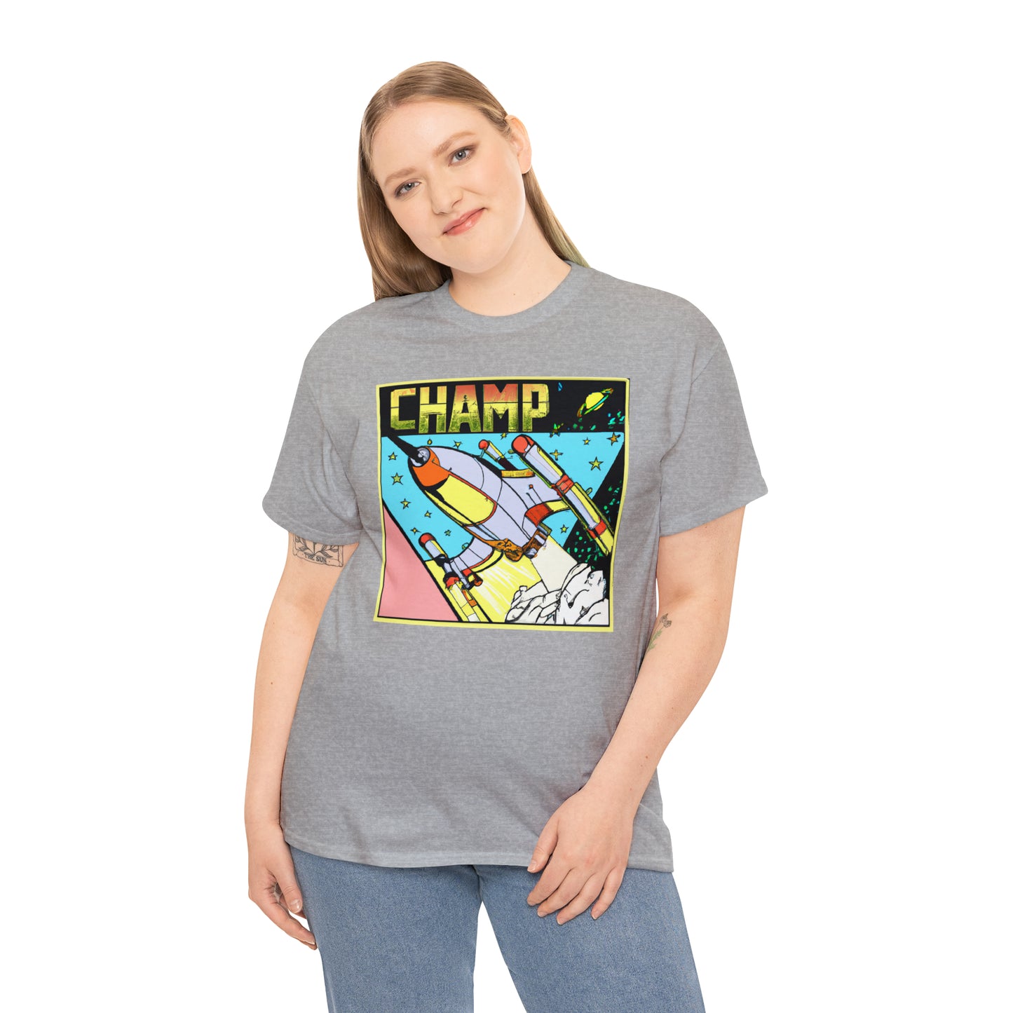 CHAMP Logo Spaceship 1 - 1980's Comic Book Style - AI Art - Gildan Heavy Cotton Tee