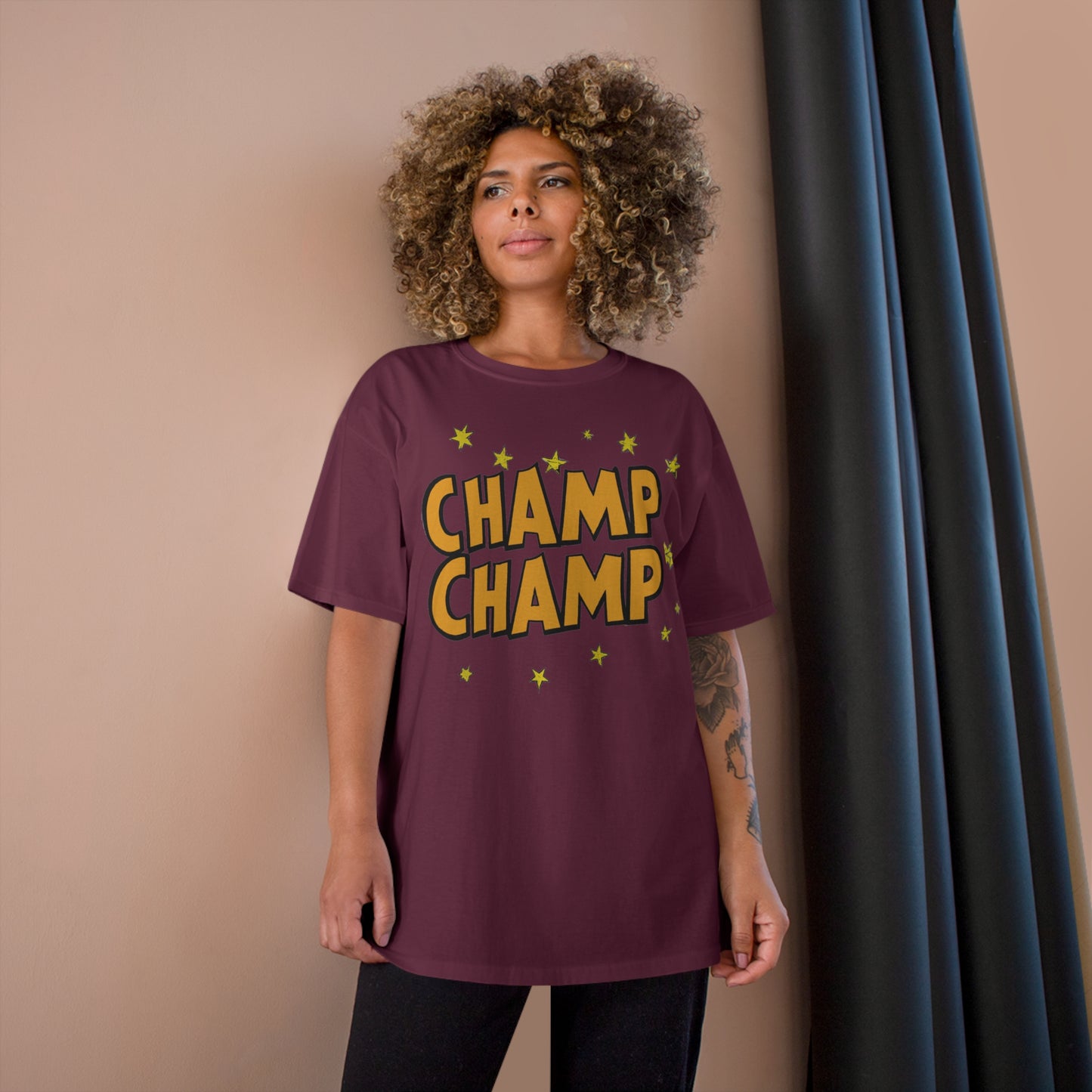 CHAMP-CHAMP Double Champ Logo 1920's Style Cartoon Art - AI Art - Champion T-Shirt