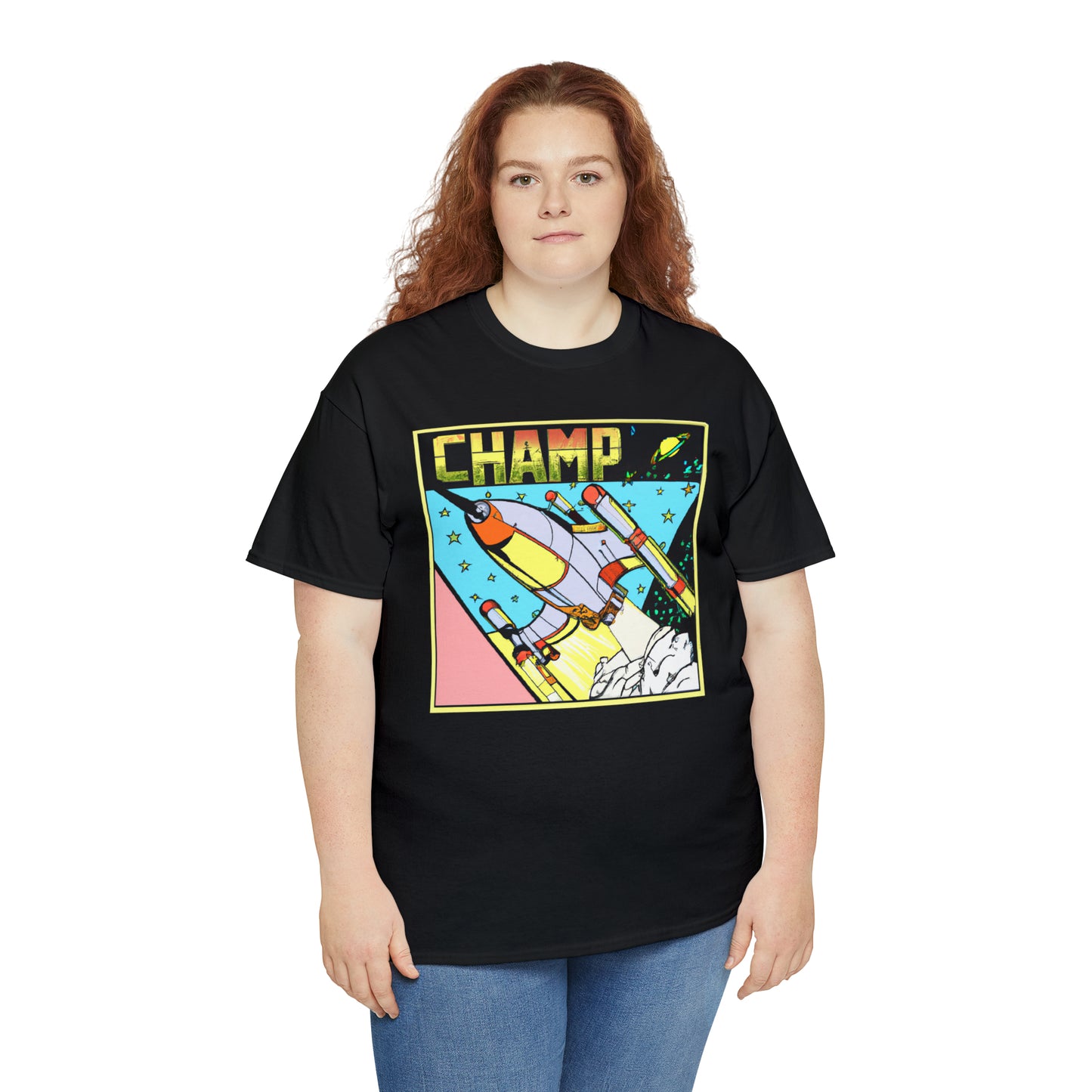 CHAMP Logo Spaceship 1 - 1980's Comic Book Style - AI Art - Gildan Heavy Cotton Tee