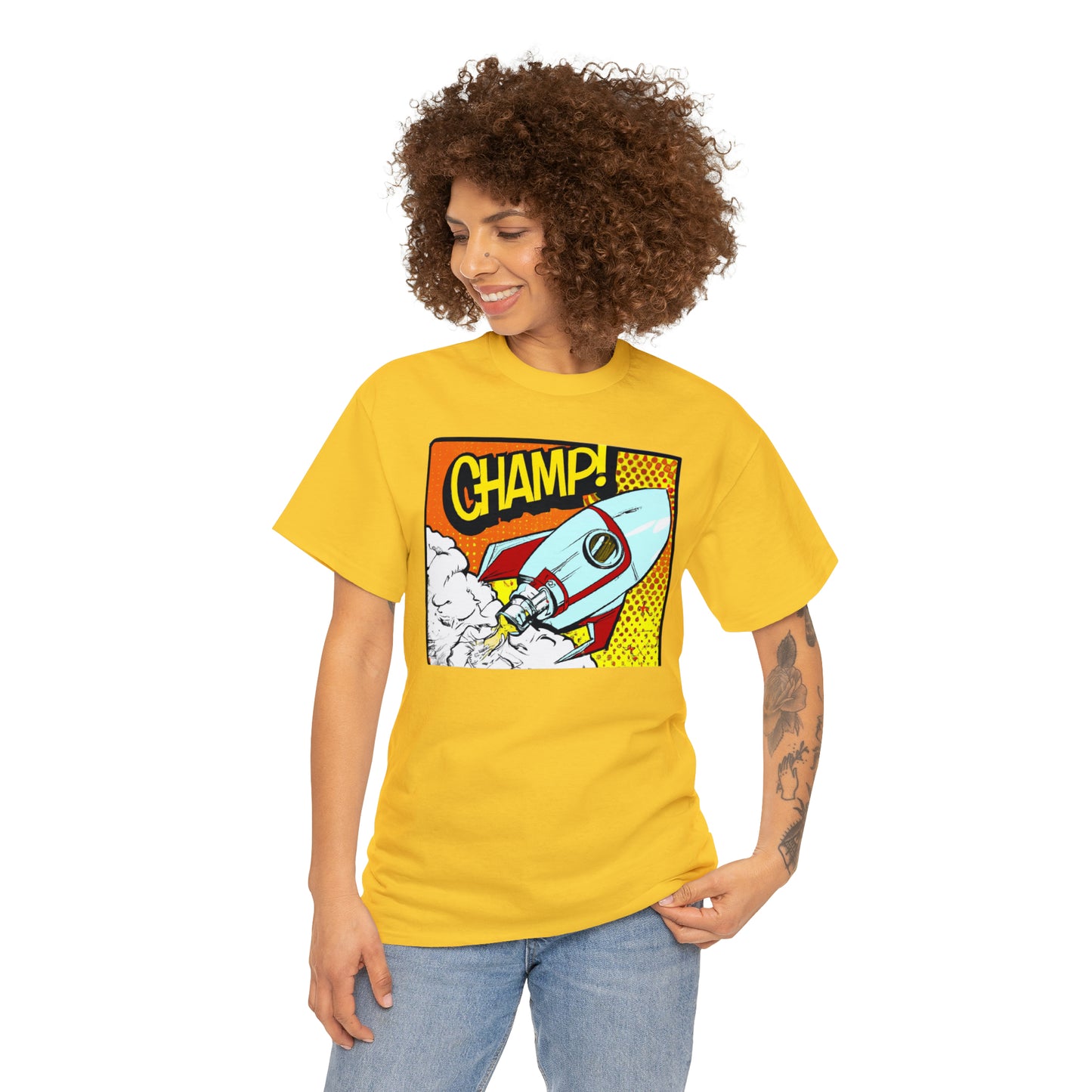 CHAMP! Spaceship 3 - 1950's Comic Book Style - AI Art - Gildan Heavy Cotton Tee