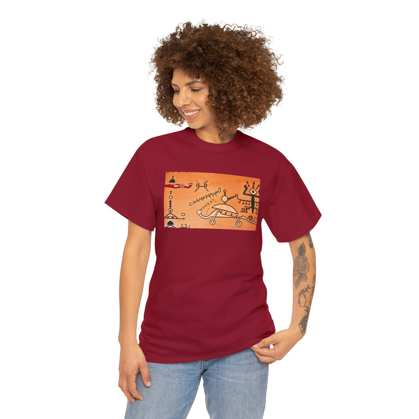 Heiroglyphic Spaceship - AI Art - Gildan Heavy Cotton Tee