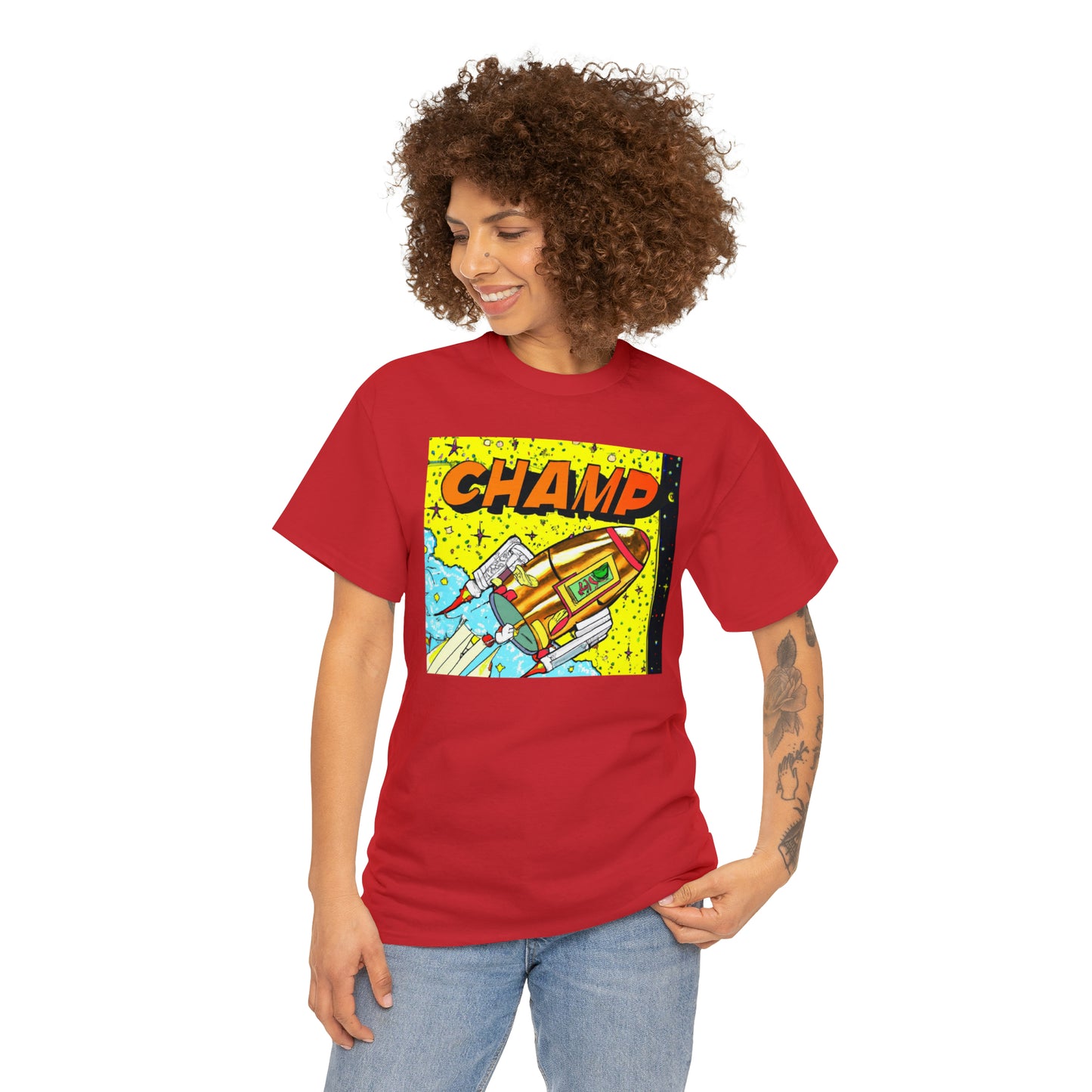 CHAMP Spaceship 8 - 1980's Style Comic Book Art - AI Art - Gildan Heavy Cotton Tee