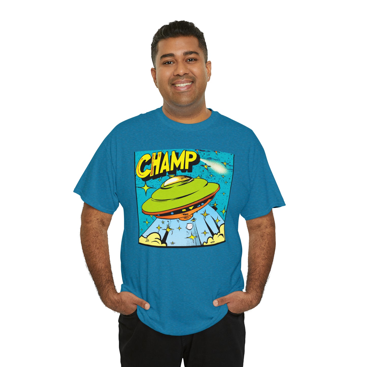 CHAMP UFO 25 - 1970's Style Comic Book Art - AI Art - Gildan Heavy Cotton Tee