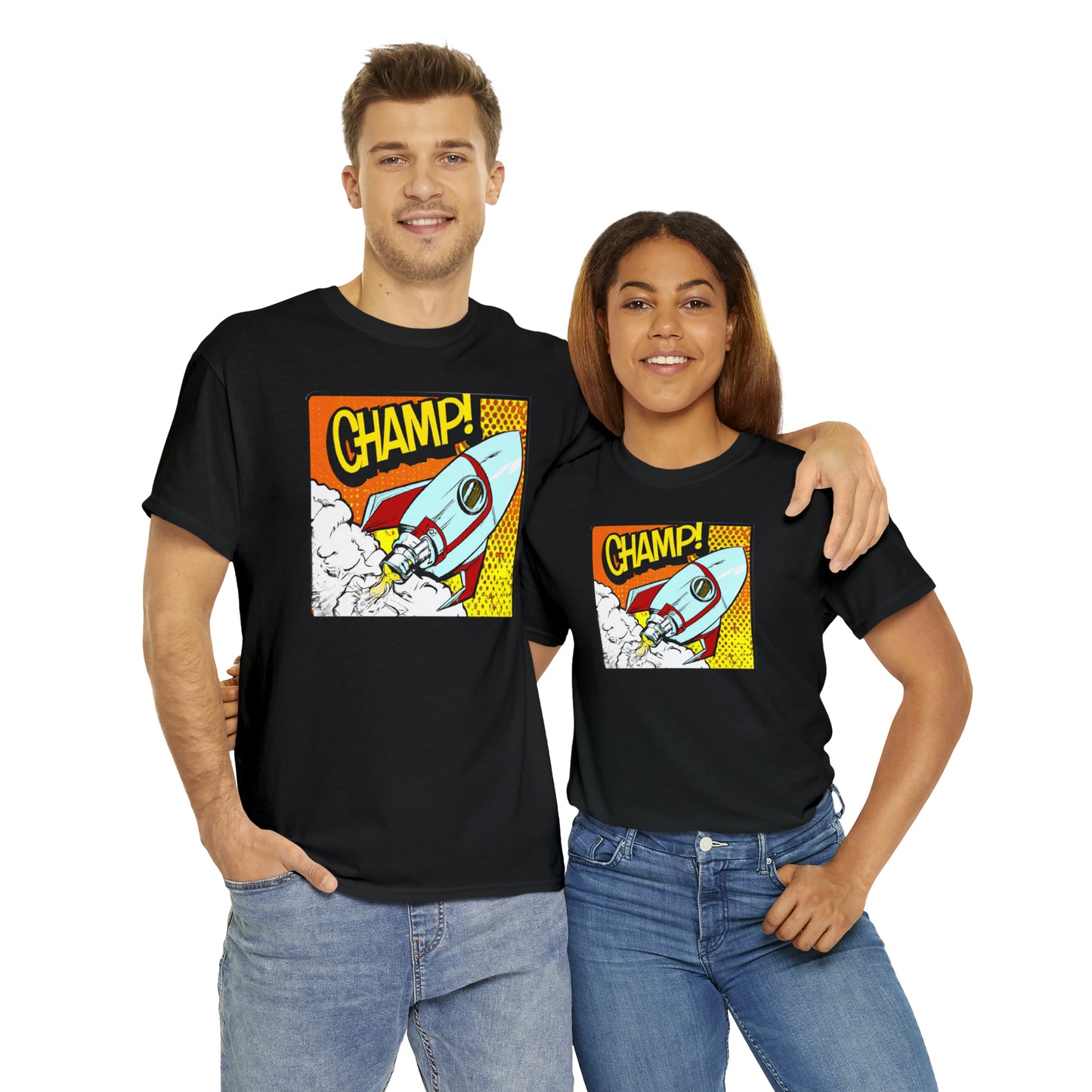 CHAMP! Spaceship 3 - 1950's Comic Book Style - AI Art - Gildan Heavy Cotton Tee