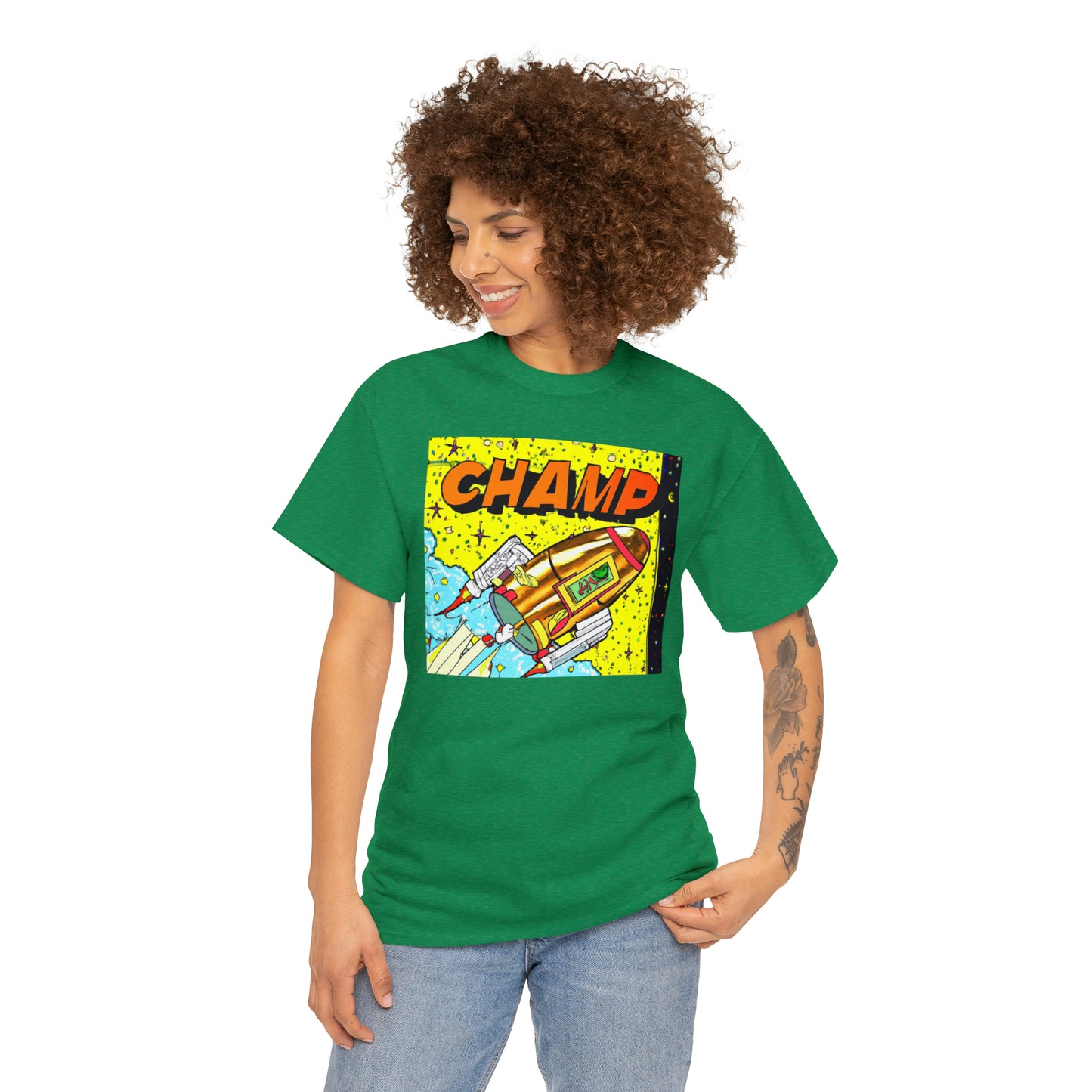 CHAMP Spaceship 8 - 1980's Style Comic Book Art - AI Art - Gildan Heavy Cotton Tee