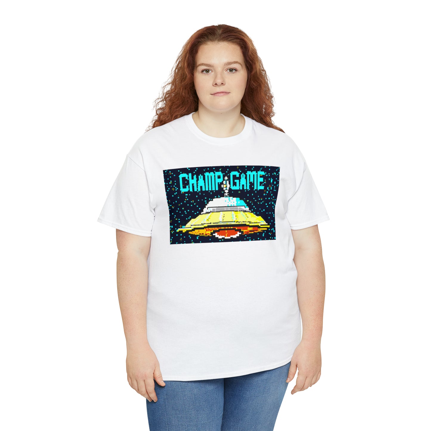 CHAMP GAME UFO 21 - 8-bit Style Pixel Art - AI Art - Gildan Heavy Cotton Tee