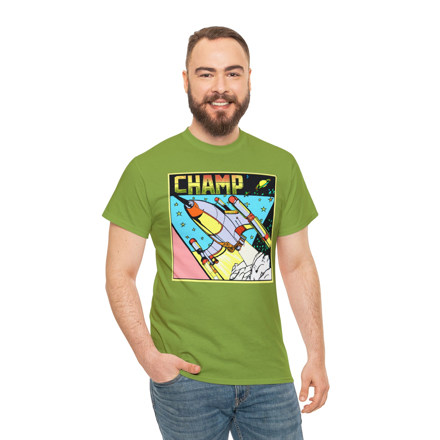 CHAMP Logo Spaceship 1 - 1980's Comic Book Style - AI Art - Gildan Heavy Cotton Tee