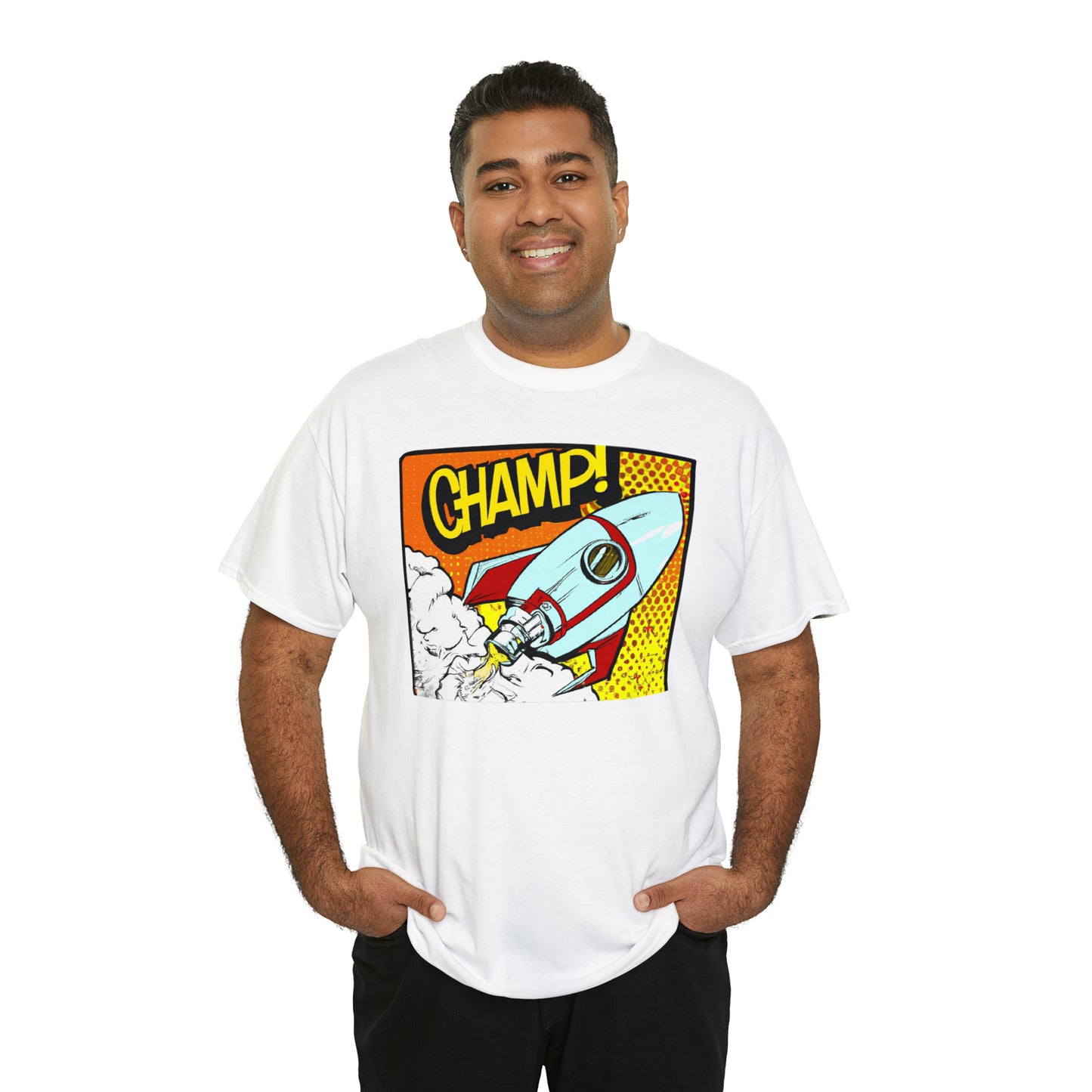 CHAMP! Spaceship 3 - 1950's Comic Book Style - AI Art - Gildan Heavy Cotton Tee