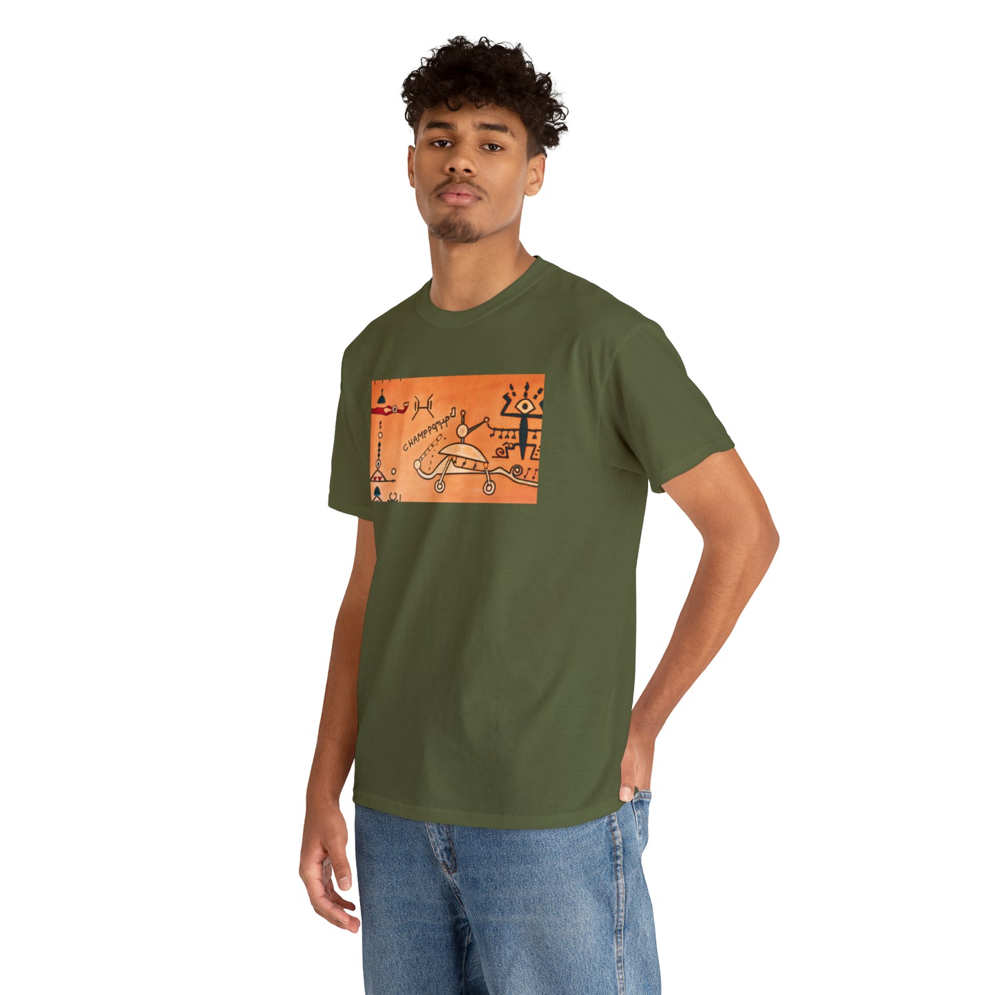 Heiroglyphic Spaceship - AI Art - Gildan Heavy Cotton Tee