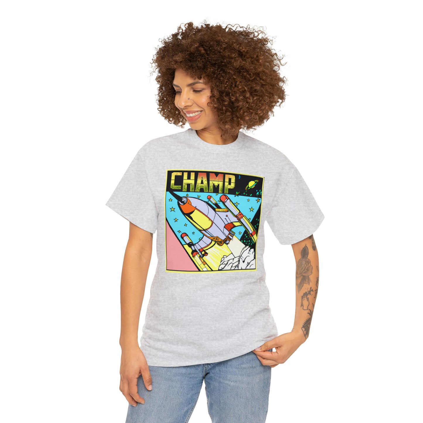 CHAMP Logo Spaceship 1 - 1980's Comic Book Style - AI Art - Gildan Heavy Cotton Tee