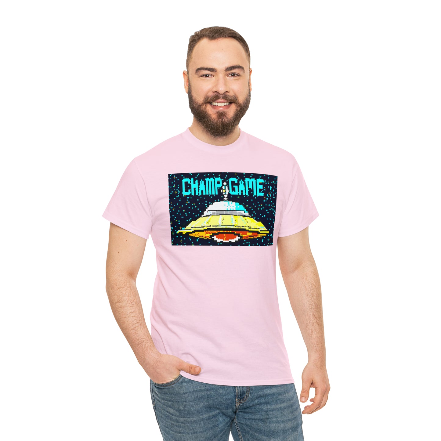 CHAMP GAME UFO 21 - 8-bit Style Pixel Art - AI Art - Gildan Heavy Cotton Tee