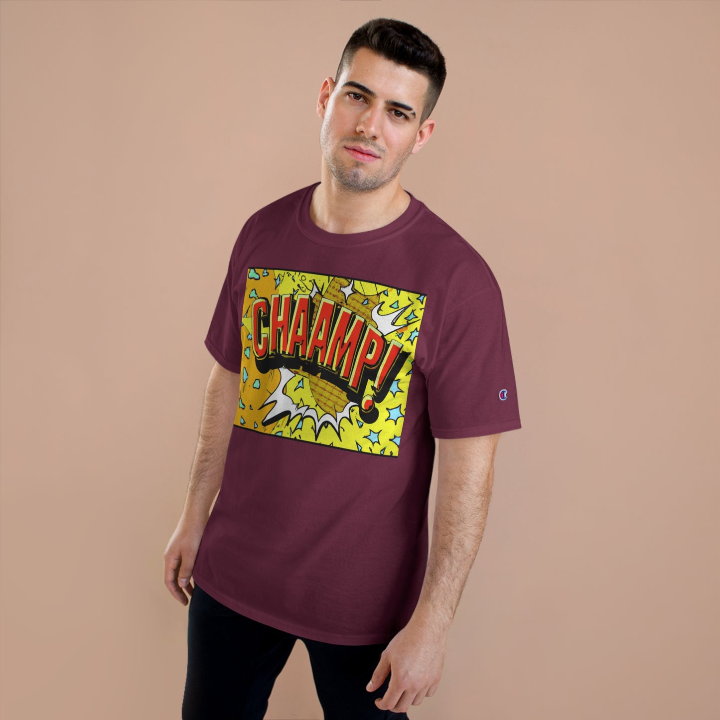 CHAAMP! Logo 1990's Comic Book Style Art - AI Art - Champion T-Shirt