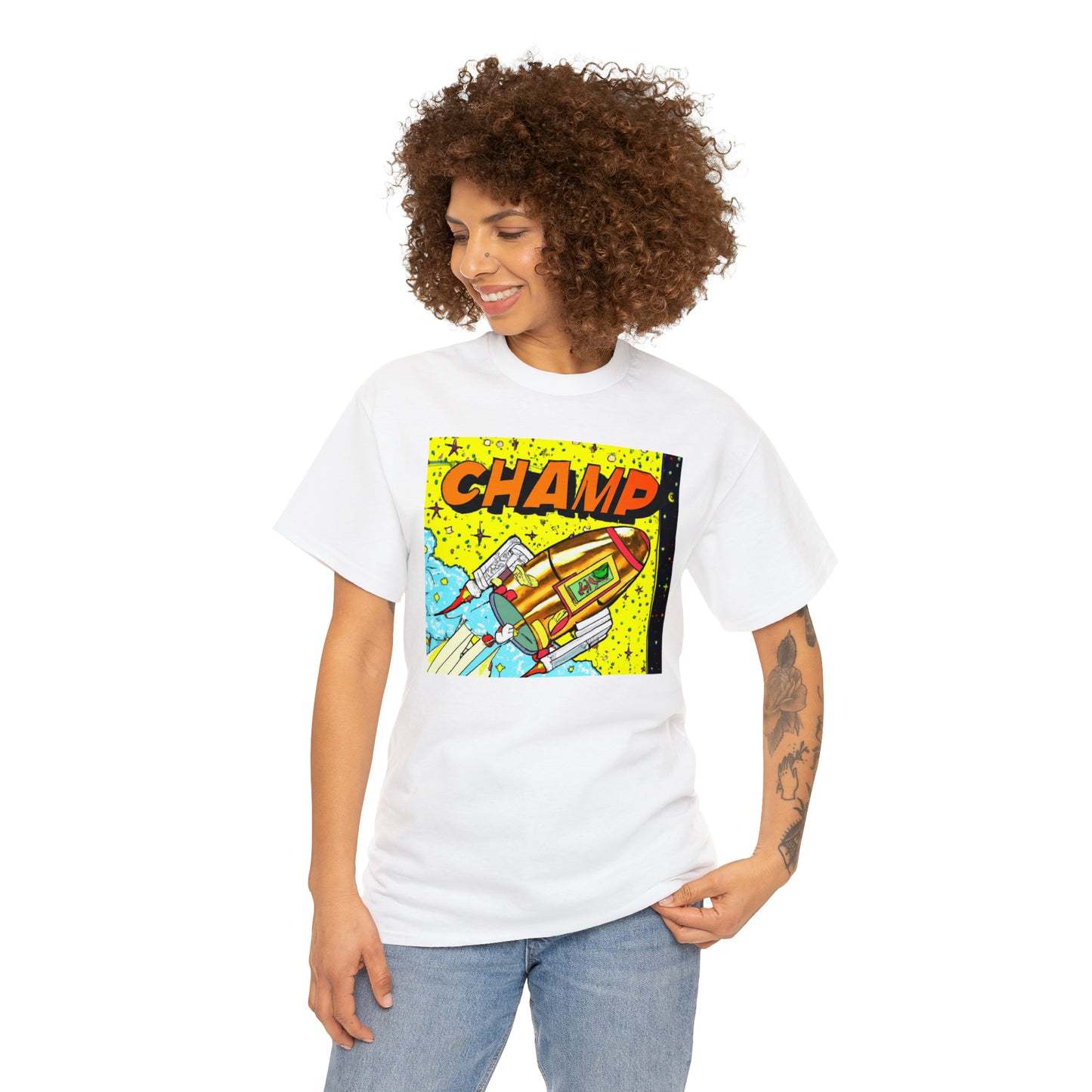 CHAMP Spaceship 8 - 1980's Style Comic Book Art - AI Art - Gildan Heavy Cotton Tee