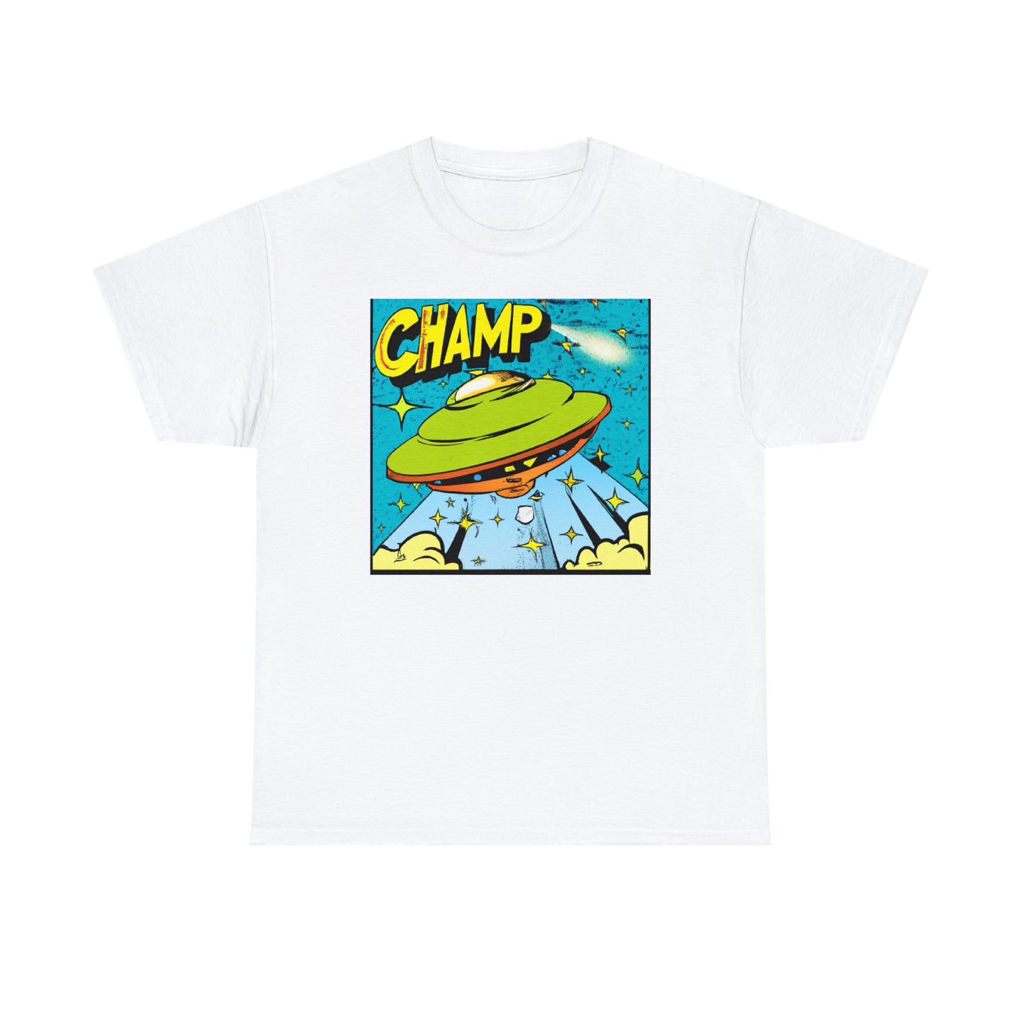 CHAMP UFO 25 - 1970's Style Comic Book Art - AI Art - Gildan Heavy Cotton Tee