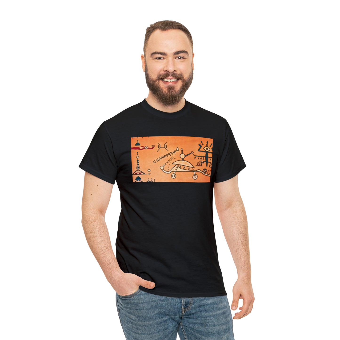 Heiroglyphic Spaceship - AI Art - Gildan Heavy Cotton Tee