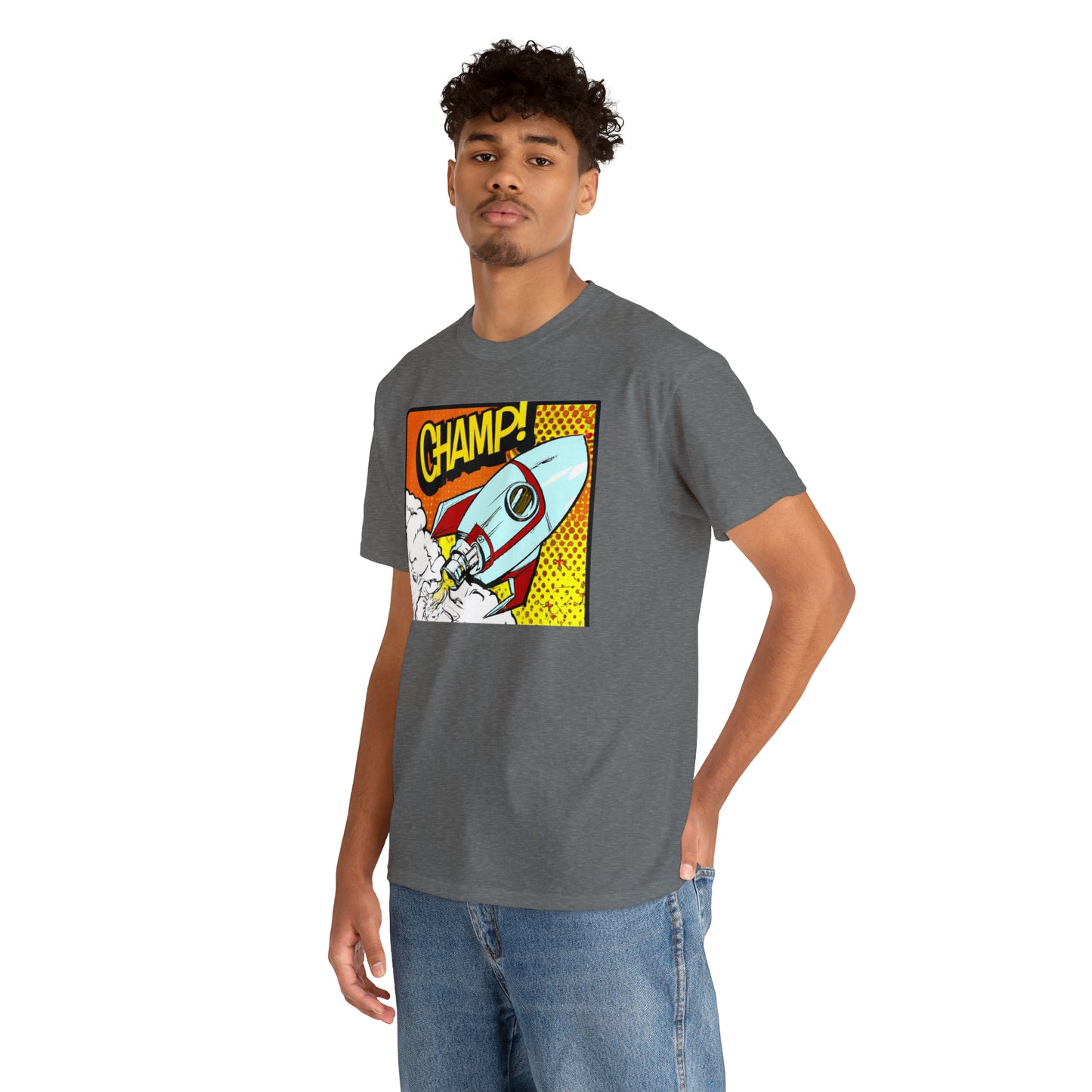 CHAMP! Spaceship 3 - 1950's Comic Book Style - AI Art - Gildan Heavy Cotton Tee