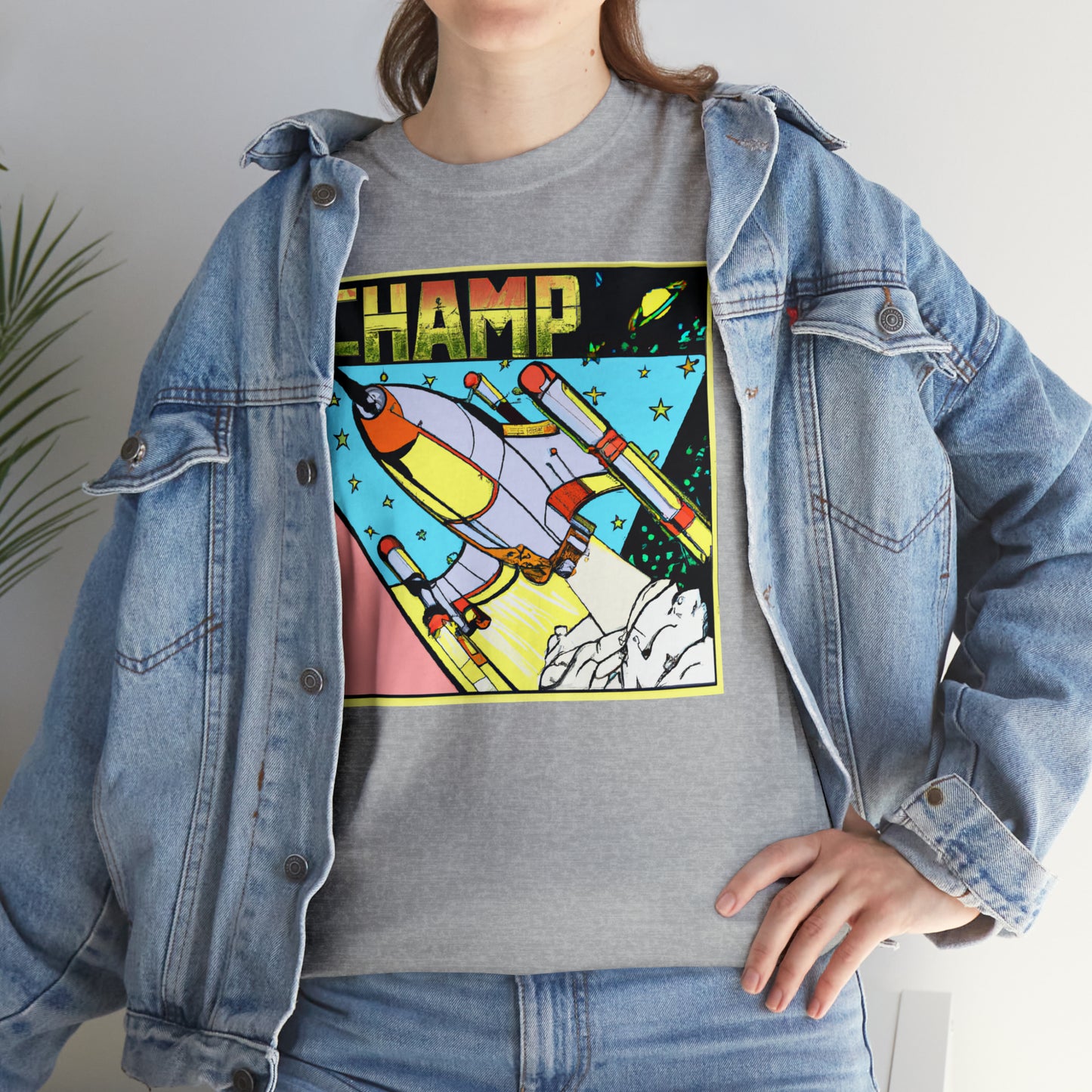 CHAMP Logo Spaceship 1 - 1980's Comic Book Style - AI Art - Gildan Heavy Cotton Tee