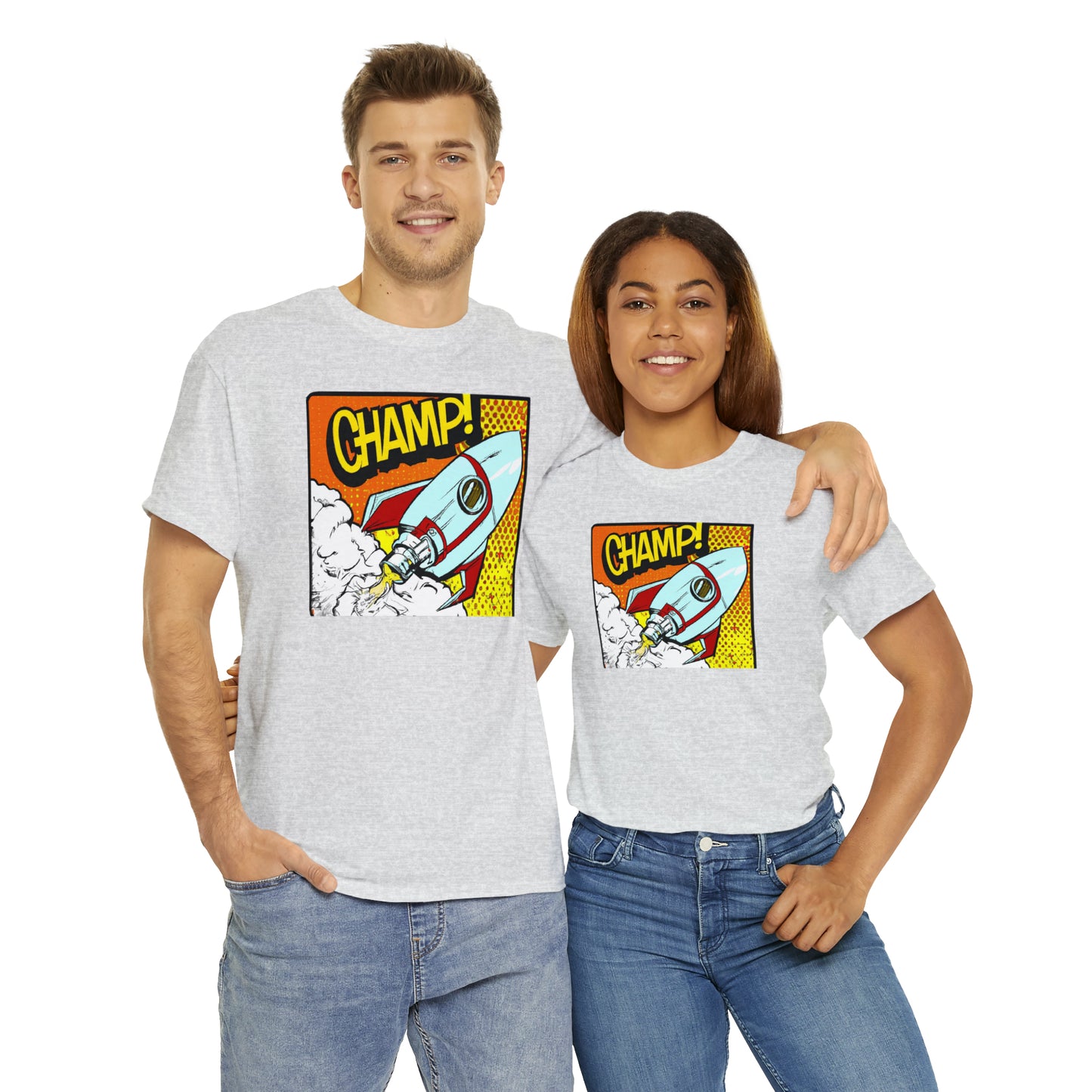 CHAMP! Spaceship 3 - 1950's Comic Book Style - AI Art - Gildan Heavy Cotton Tee