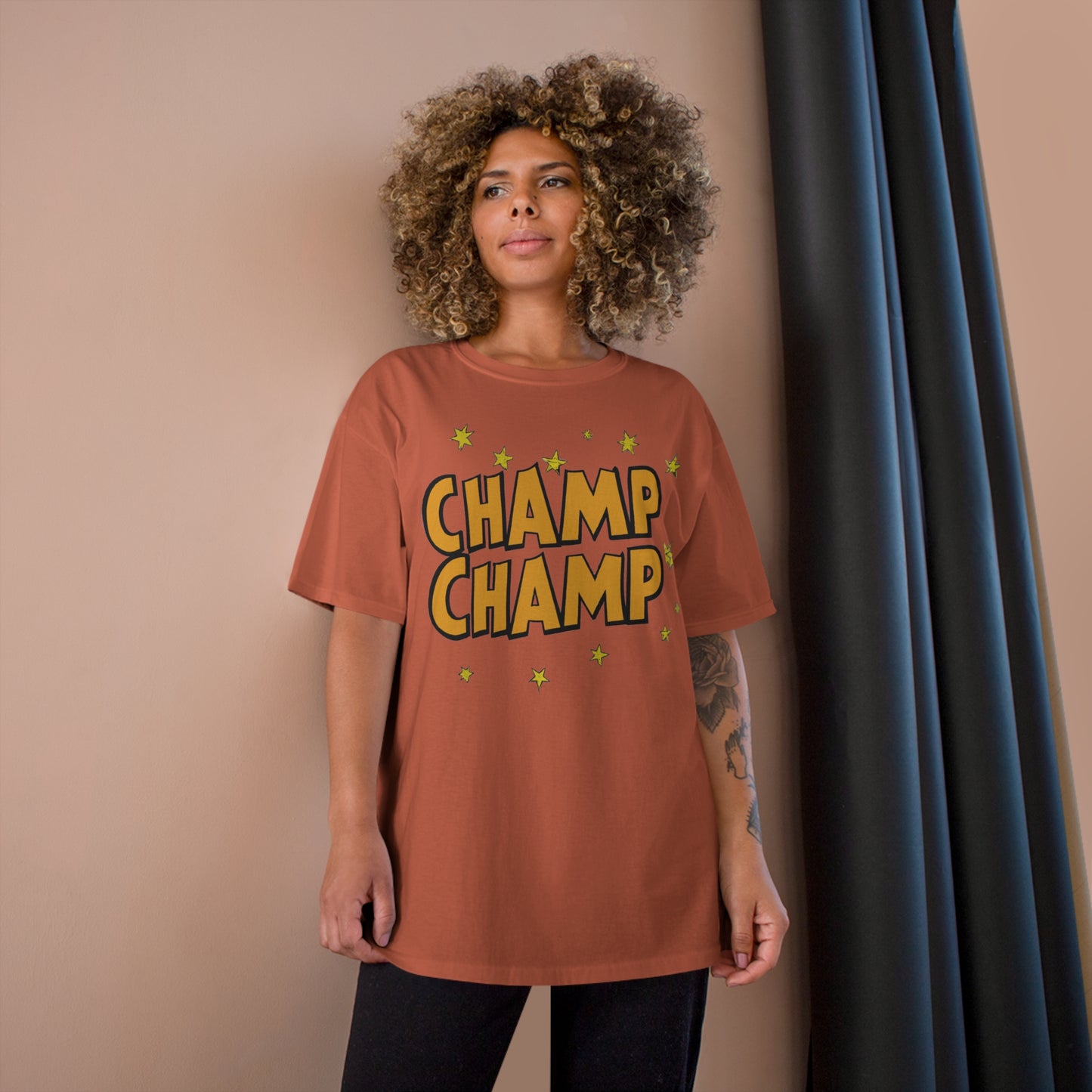 CHAMP-CHAMP Double Champ Logo 1920's Style Cartoon Art - AI Art - Champion T-Shirt