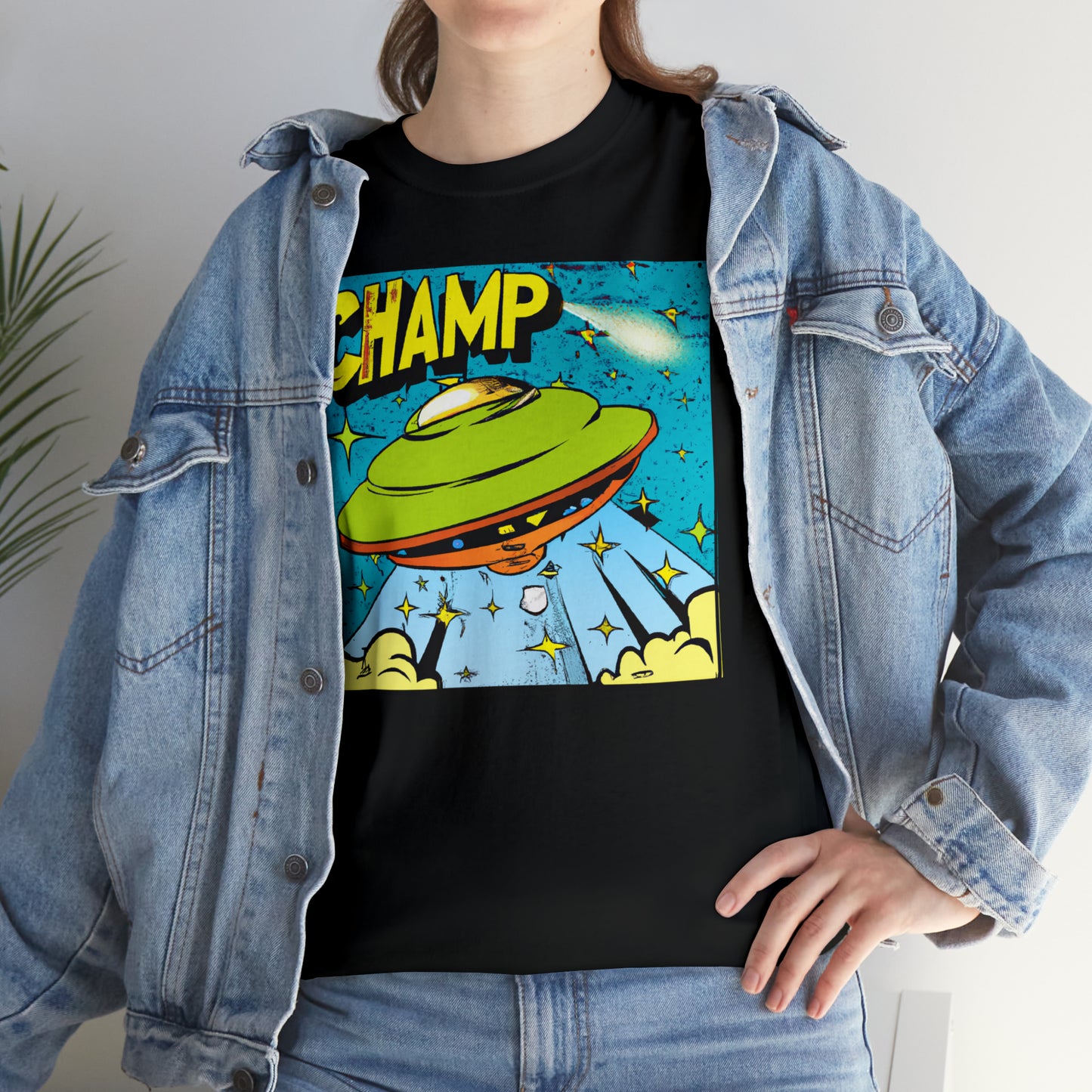 CHAMP UFO 25 - 1970's Style Comic Book Art - AI Art - Gildan Heavy Cotton Tee