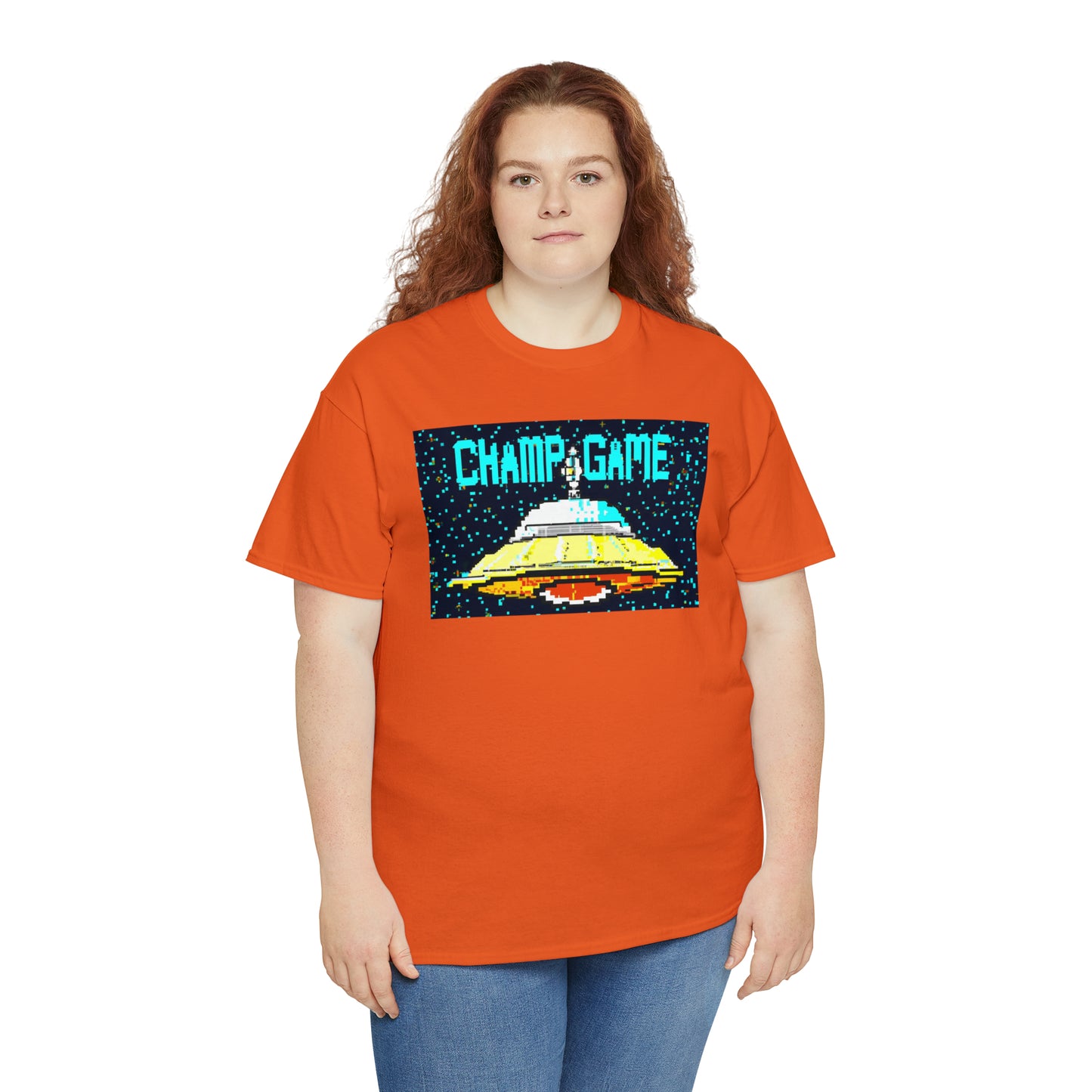 CHAMP GAME UFO 21 - 8-bit Style Pixel Art - AI Art - Gildan Heavy Cotton Tee