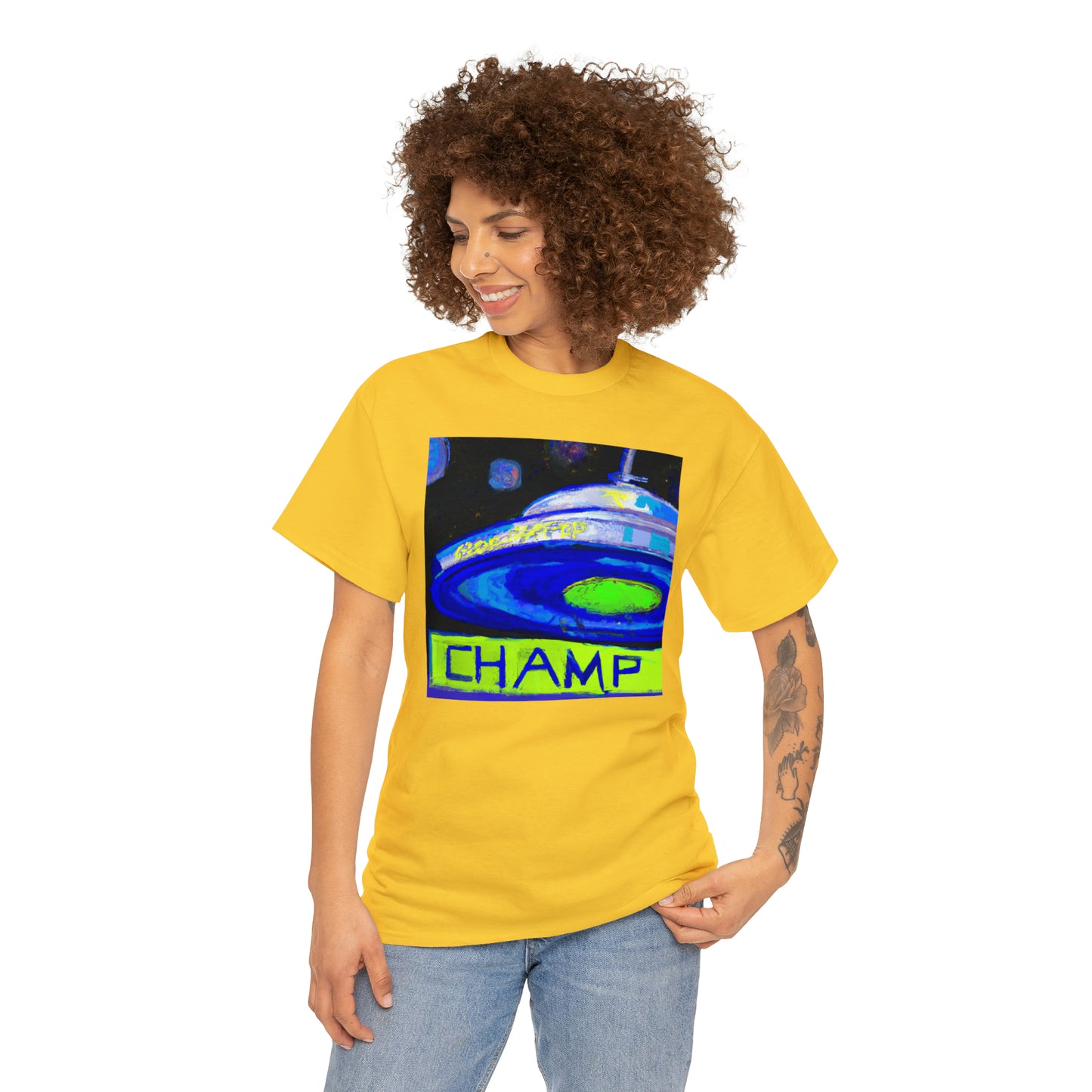 CHAMP UFO 12 - Post-Modern Style - AI Art - Gildan Heavy Cotton Tee