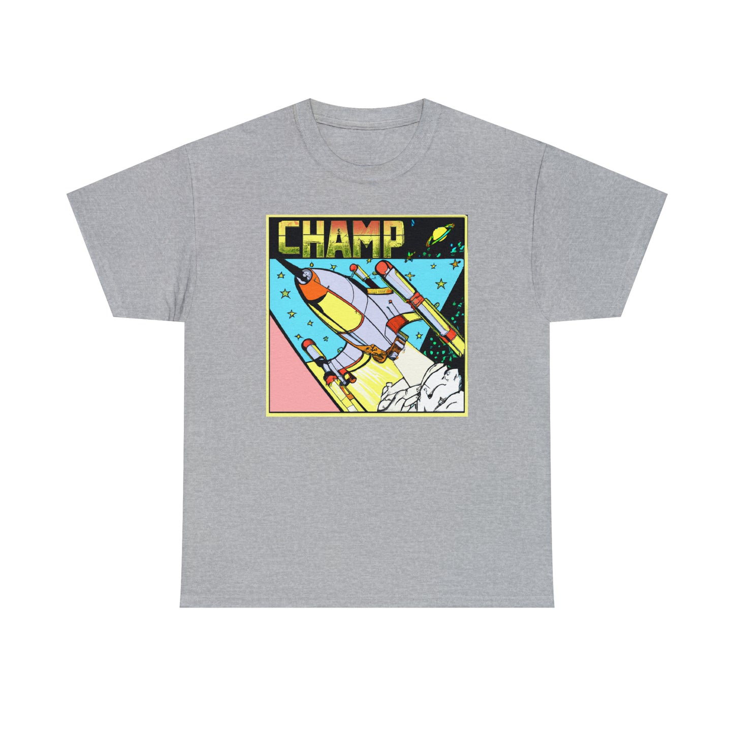 CHAMP Logo Spaceship 1 - 1980's Comic Book Style - AI Art - Gildan Heavy Cotton Tee